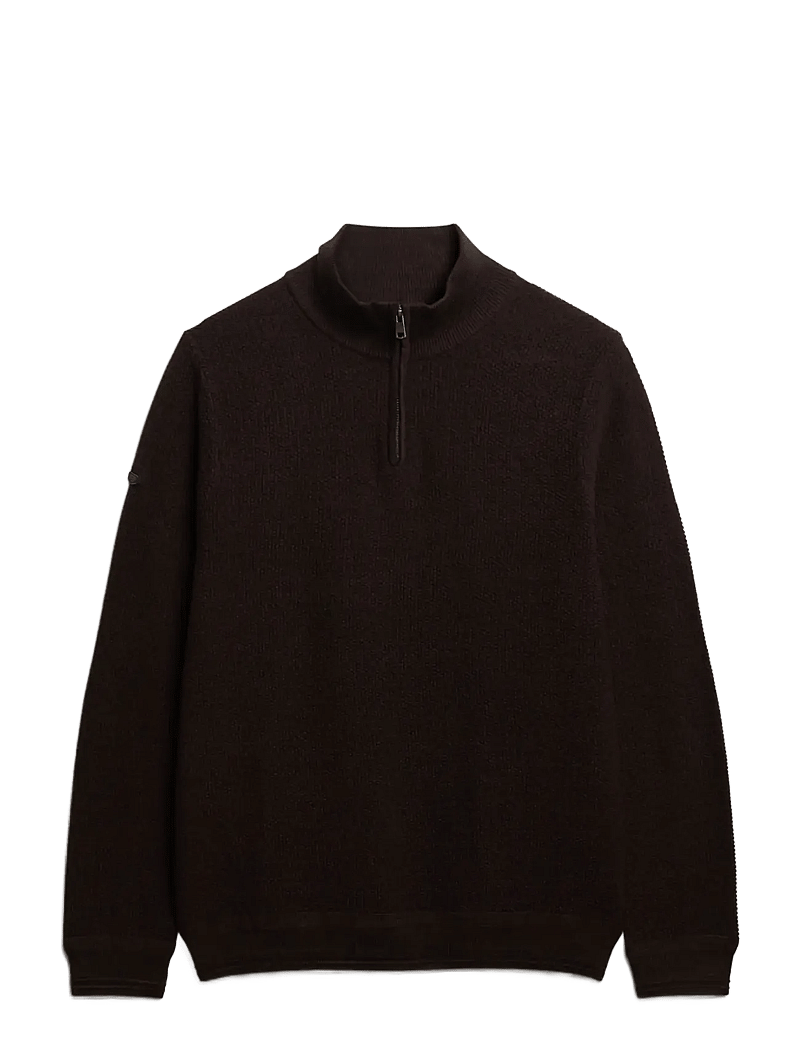 Superdry - LW COTTON TEXTURE HALF ZIP - pullover mit halbem reißverschluss - dark brown/black - 1