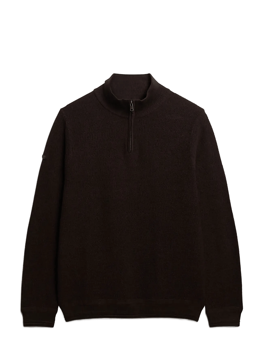 Superdry - LW COTTON TEXTURE HALF ZIP - tõmblukk-kaelusega džemprid - dark brown/black - 1
