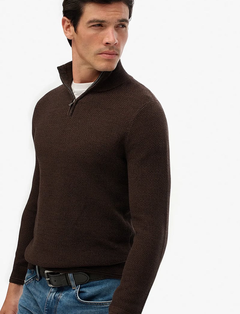 Superdry - LW COTTON TEXTURE HALF ZIP - pullover mit halbem reißverschluss - dark brown/black - 3