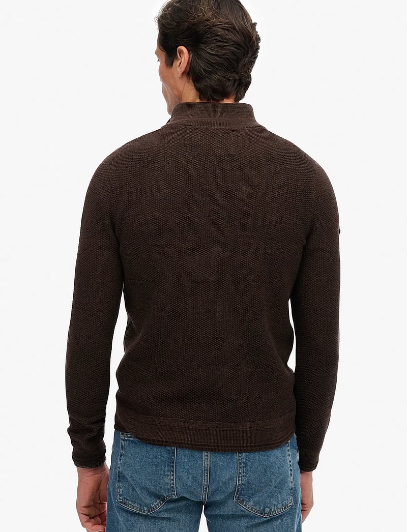 Superdry - LW COTTON TEXTURE HALF ZIP - pullover mit halbem reißverschluss - dark brown/black - 4