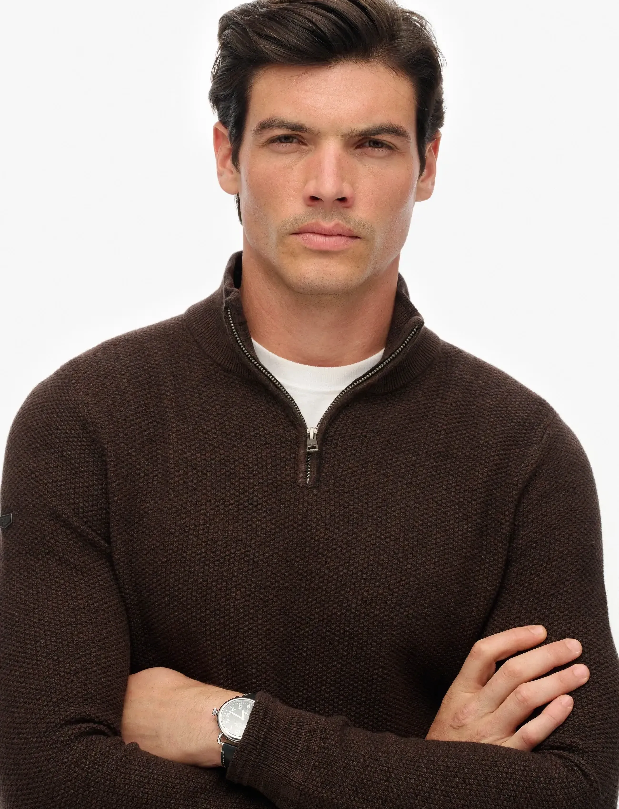 Superdry - LW COTTON TEXTURE HALF ZIP - mænd - dark brown/black - 5