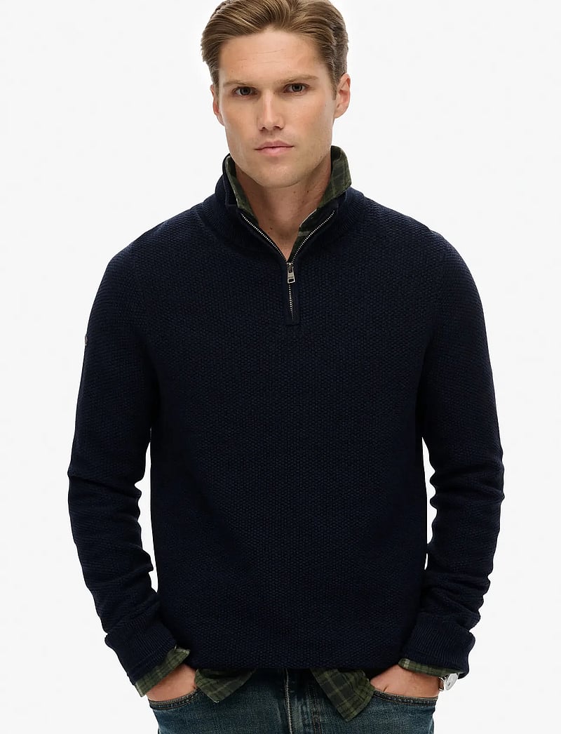 Superdry - LW COTTON TEXTURE HALF ZIP - tõmblukk-kaelusega džemprid - eclipse navy twist - 0