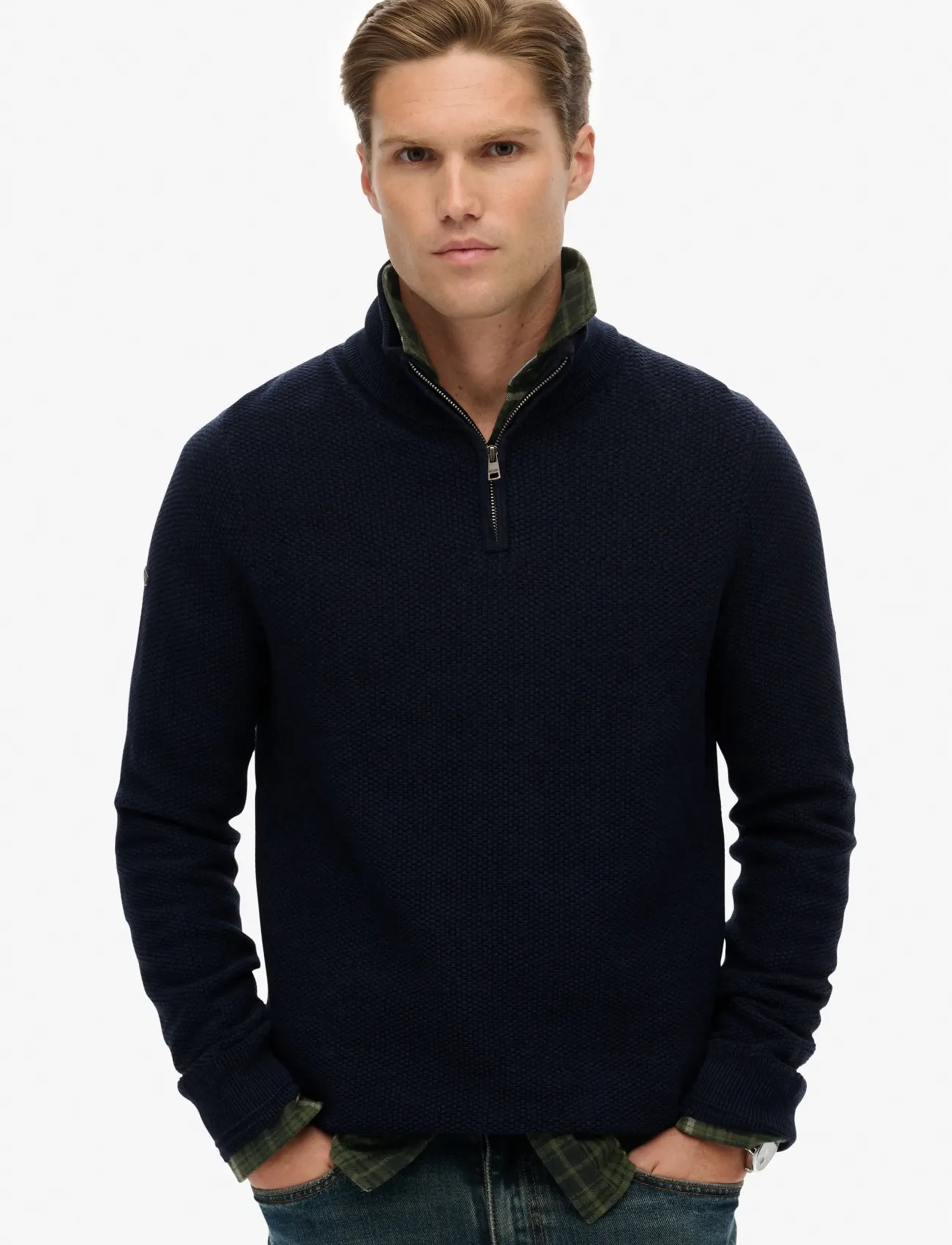 Superdry LW COTTON TEXTURE HALF ZIP - Kudumid - ECLIPSE NAVY TWIST / navy