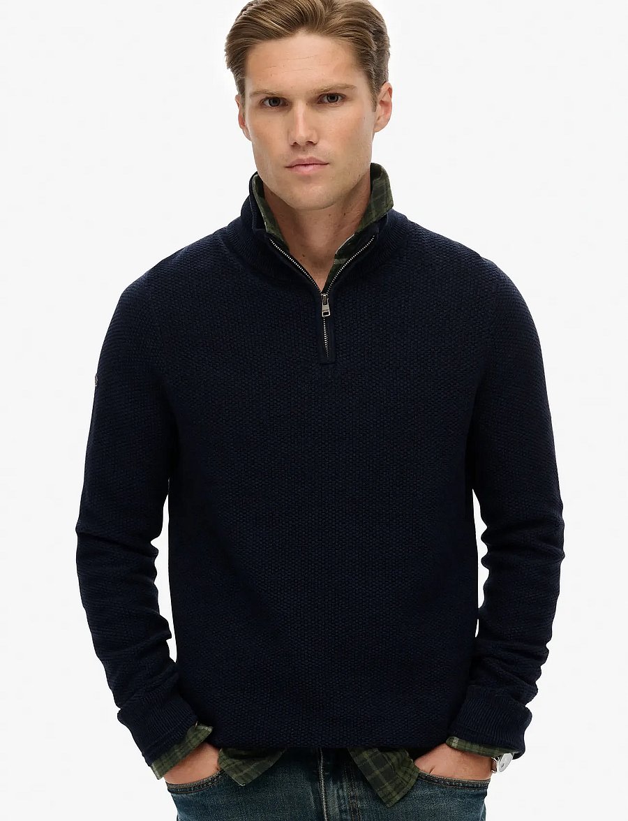 Superdry - LW COTTON TEXTURE HALF ZIP - halfzip strik - eclipse navy twist - 0