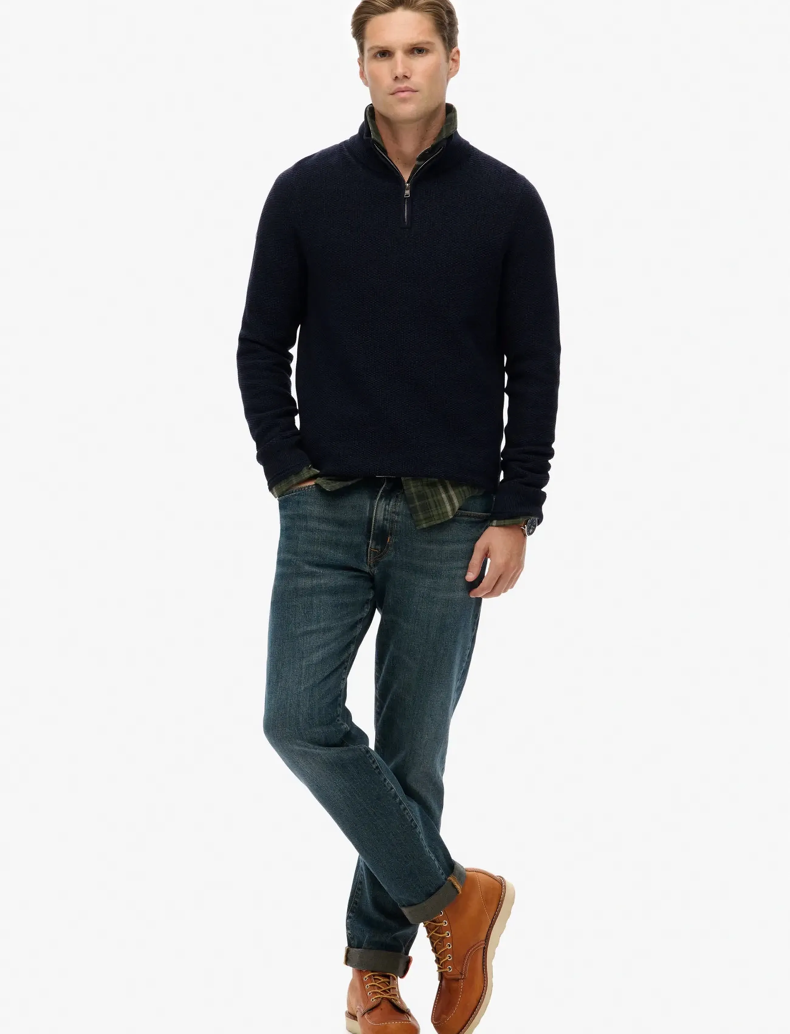Superdry LW COTTON TEXTURE HALF ZIP - Strickmode - ECLIPSE NAVY TWIST / navy