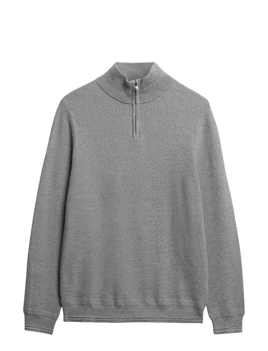 Superdry - LW COTTON TEXTURE HALF ZIP - tõmblukk-kaelusega džemprid - light grey - 1
