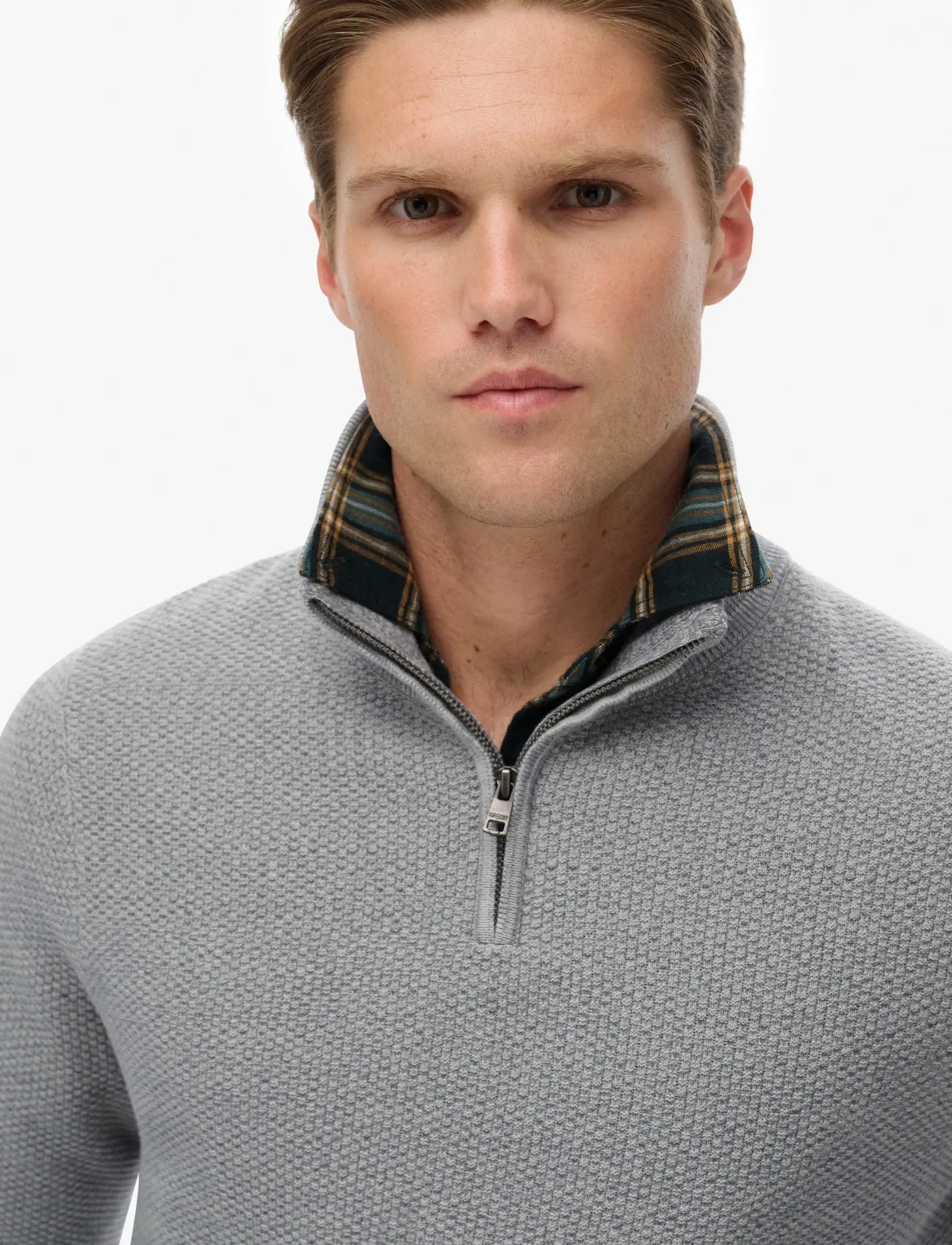 Superdry - LW COTTON TEXTURE HALF ZIP - tõmblukk-kaelusega džemprid - light grey - 2