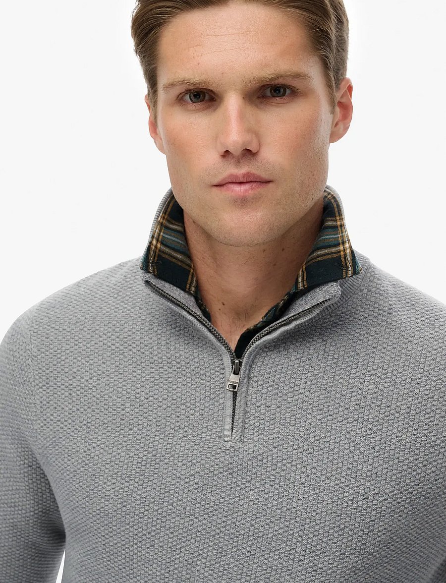 Superdry - LW COTTON TEXTURE HALF ZIP - tõmblukk-kaelusega džemprid - light grey - 2