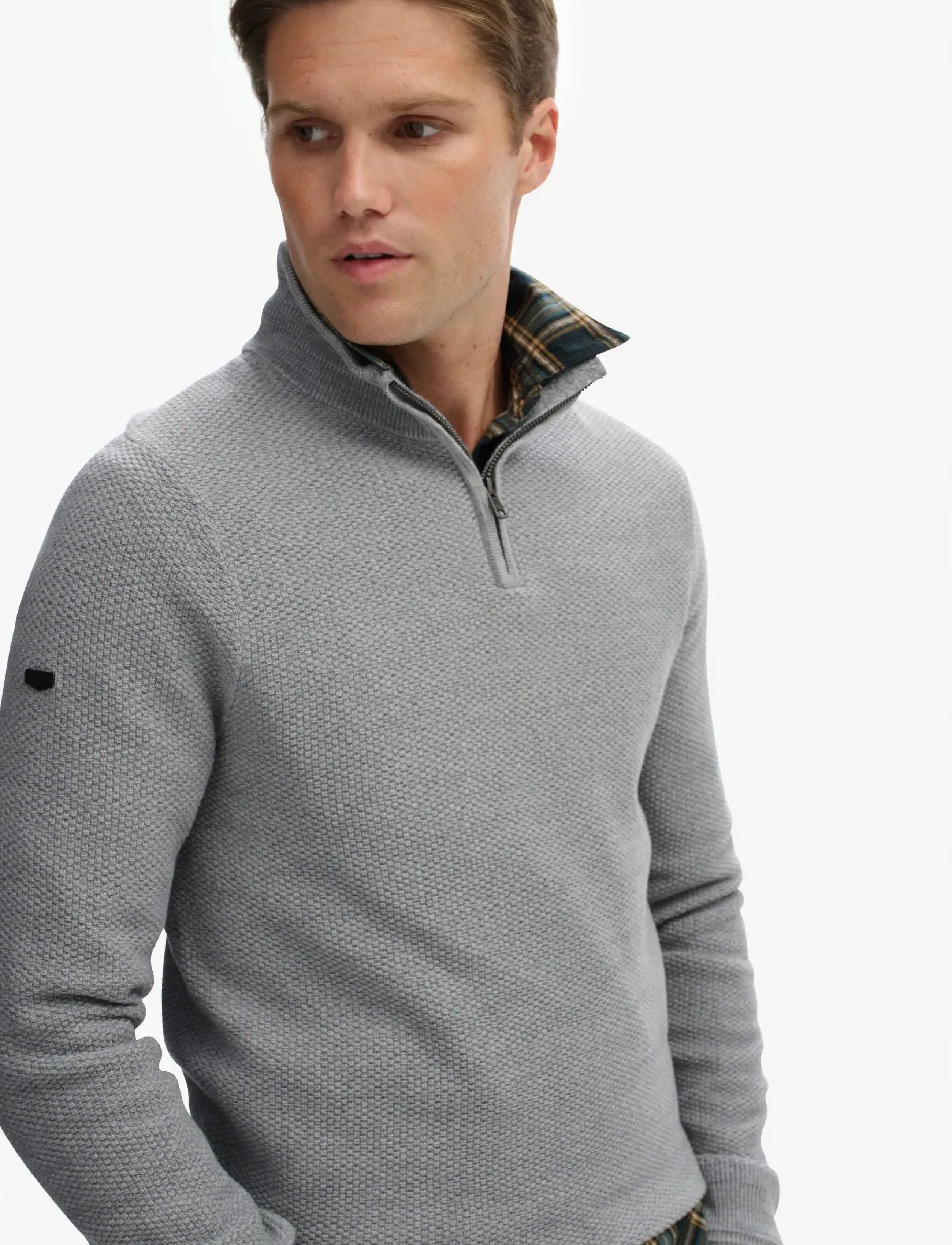 Superdry - LW COTTON TEXTURE HALF ZIP - tõmblukk-kaelusega džemprid - light grey - 3
