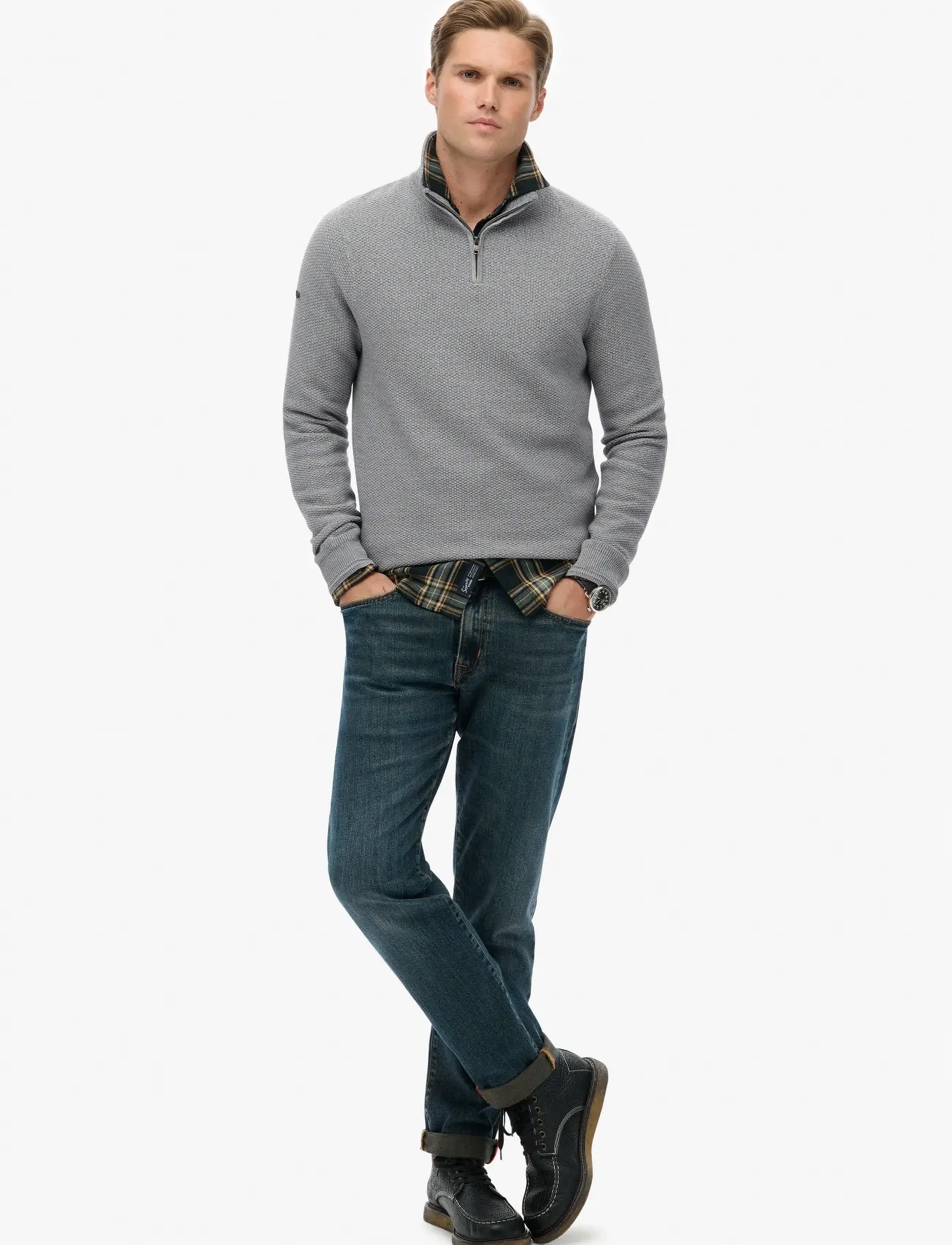 Superdry - LW COTTON TEXTURE HALF ZIP - tõmblukk-kaelusega džemprid - light grey - 4