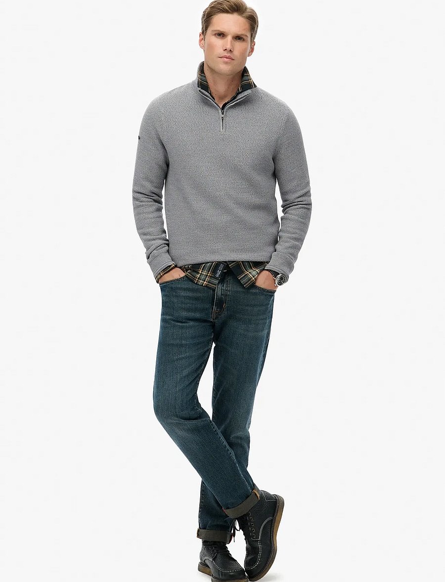 Superdry - LW COTTON TEXTURE HALF ZIP - tõmblukk-kaelusega džemprid - light grey - 4