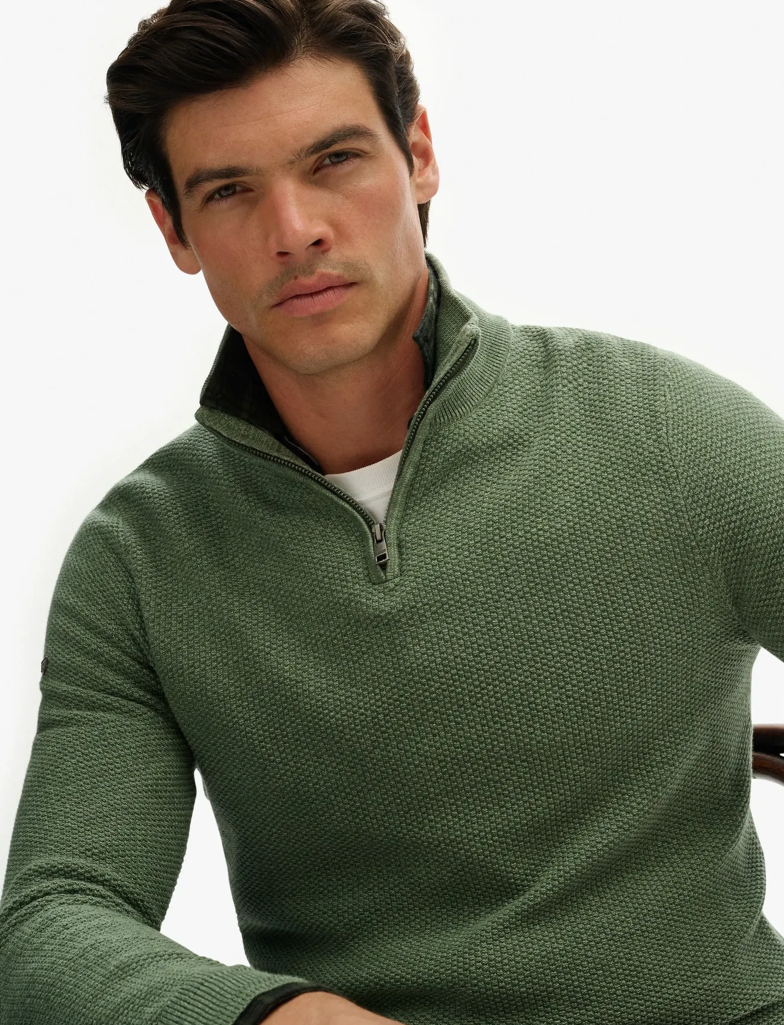 Superdry - LW COTTON TEXTURE HALF ZIP - tõmblukk-kaelusega džemprid - sage green twist - 3