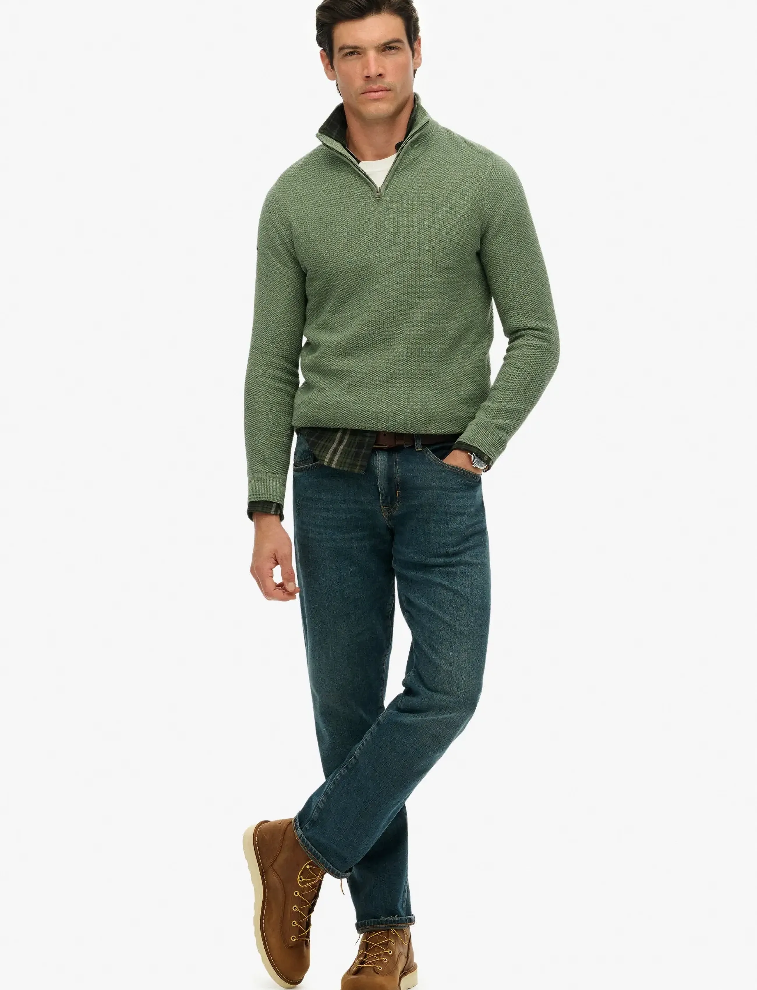 Superdry - LW COTTON TEXTURE HALF ZIP - tõmblukk-kaelusega džemprid - sage green twist - 4