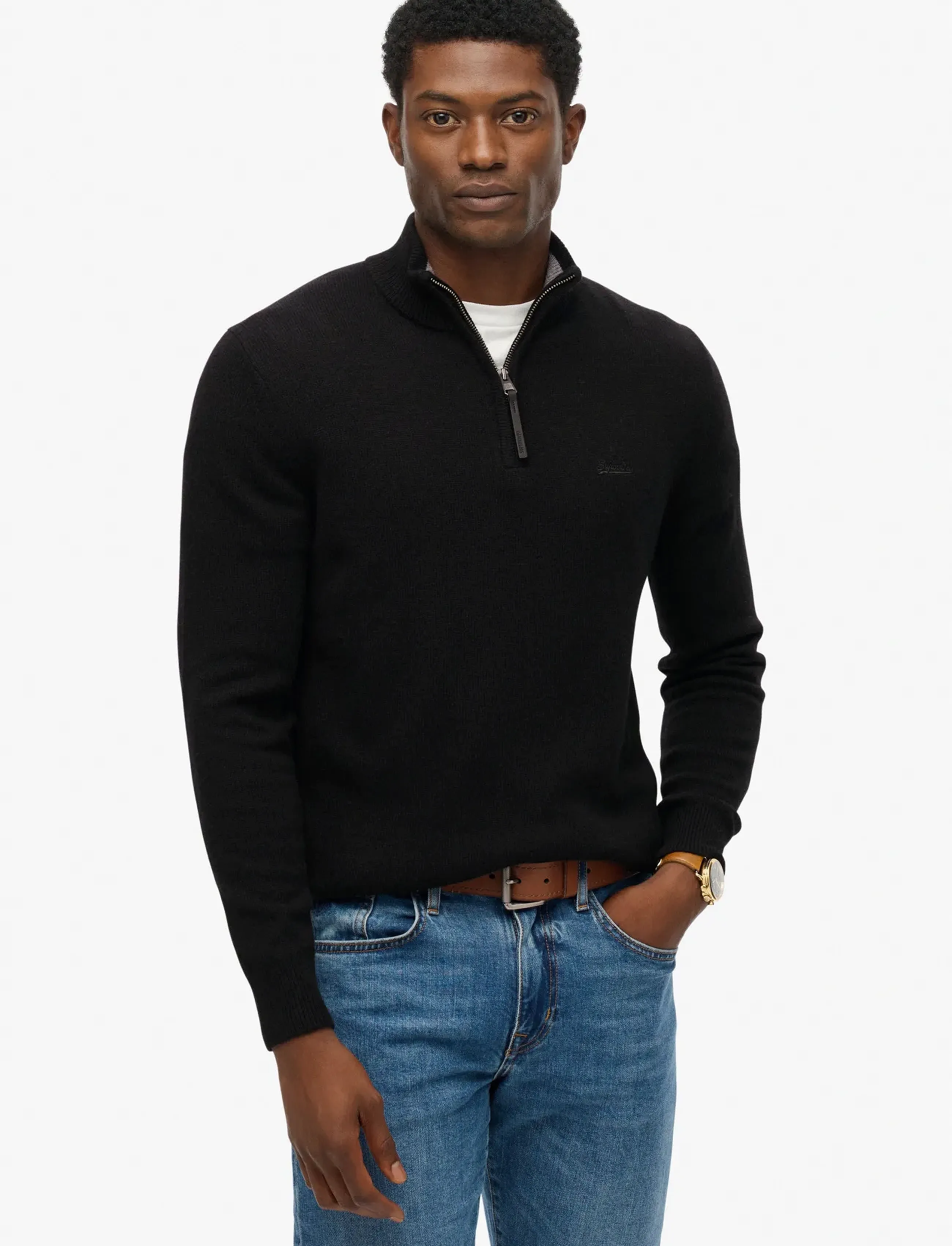 Superdry Wool Blend Half Zip Jumper, L, Knitwear, Schwarz - Jumpers, Männerswear