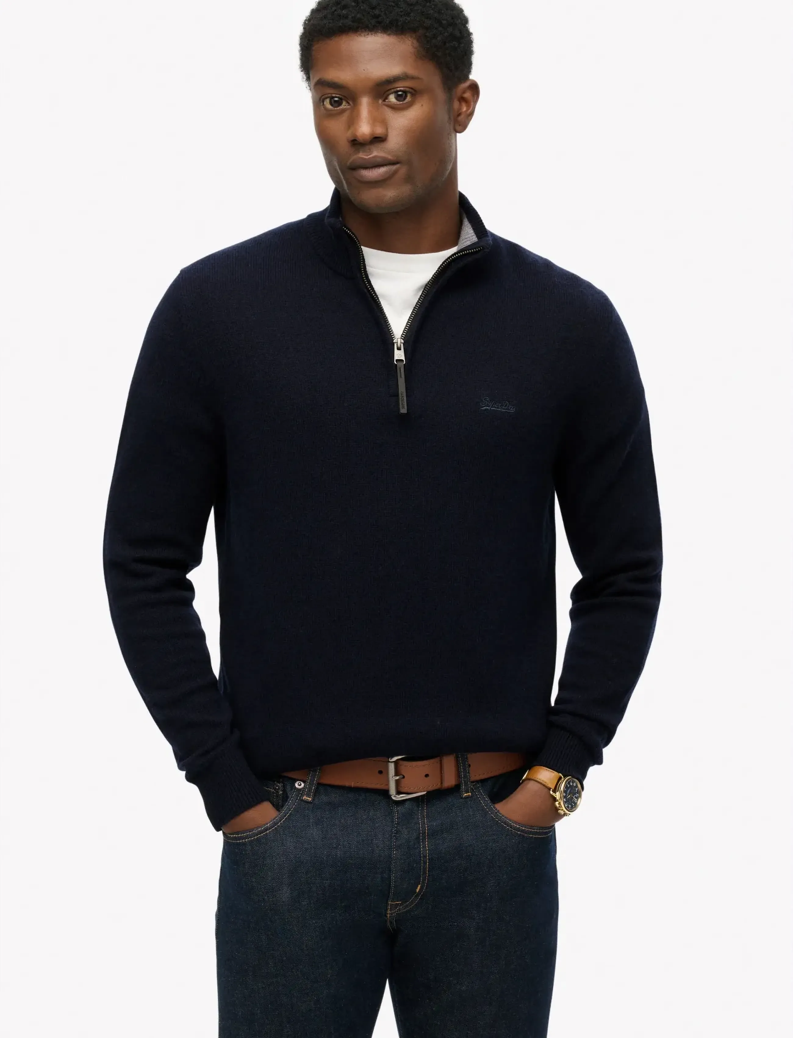 Superdry Wool Blend Half Zip Jumper, XXL, Knitwear, Marineblau - Jumpers, Männerswear