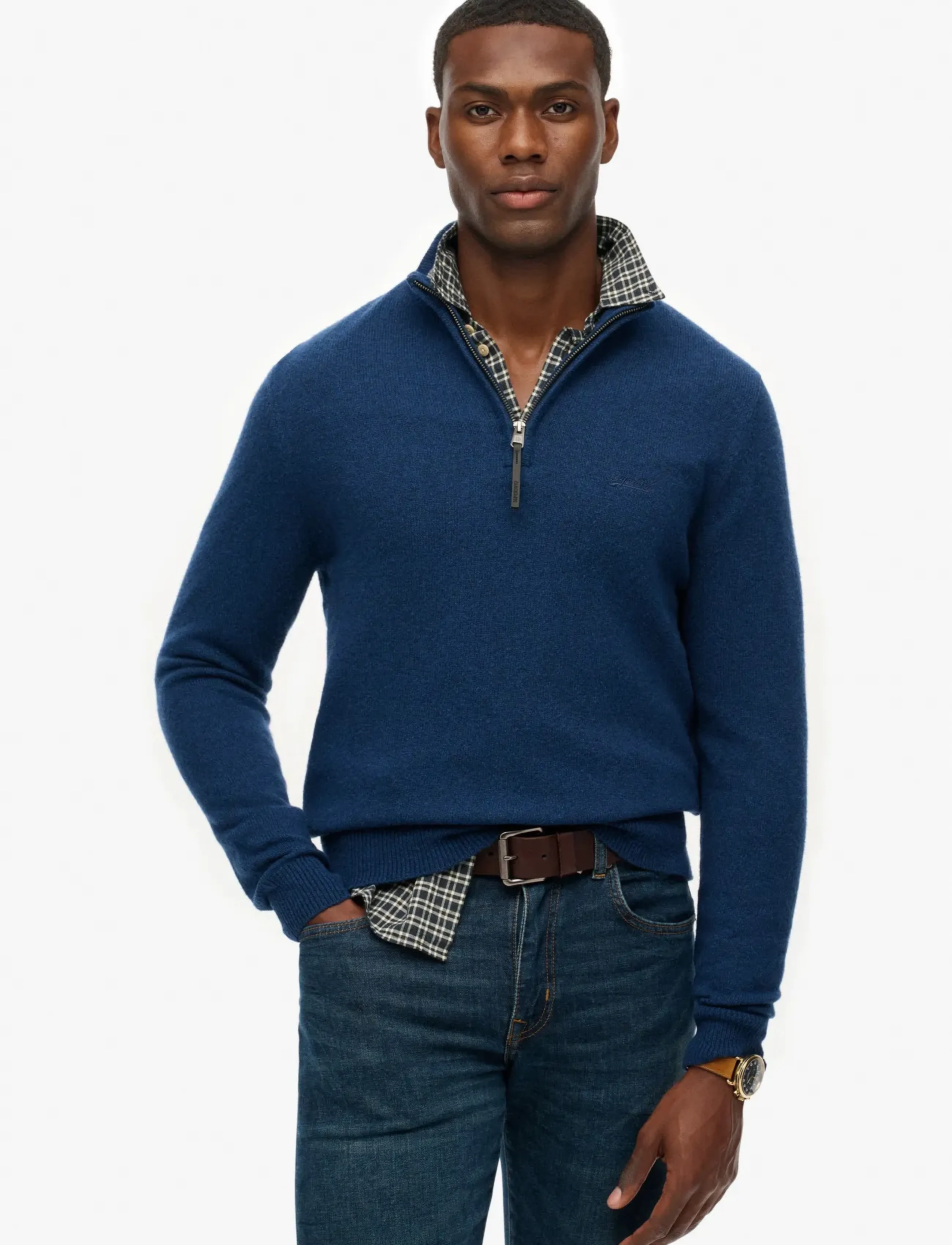 Superdry Wool Blend Half Zip Jumper, L, Knitwear, Marineblau - Jumpers, Männerswear
