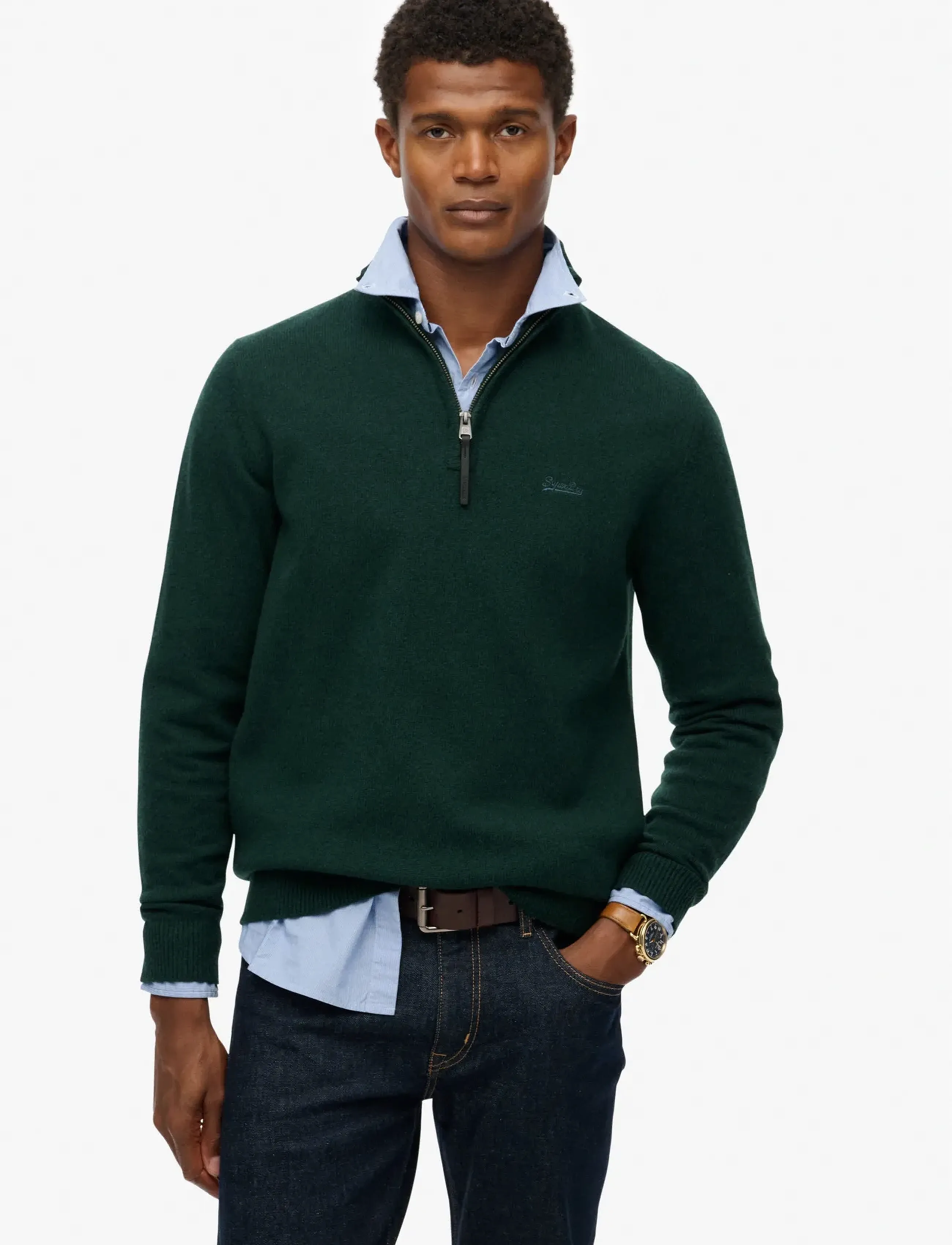 Superdry Wool Blend Half Zip Jumper, S, Knitwear, Grün - Jumpers, Männerswear