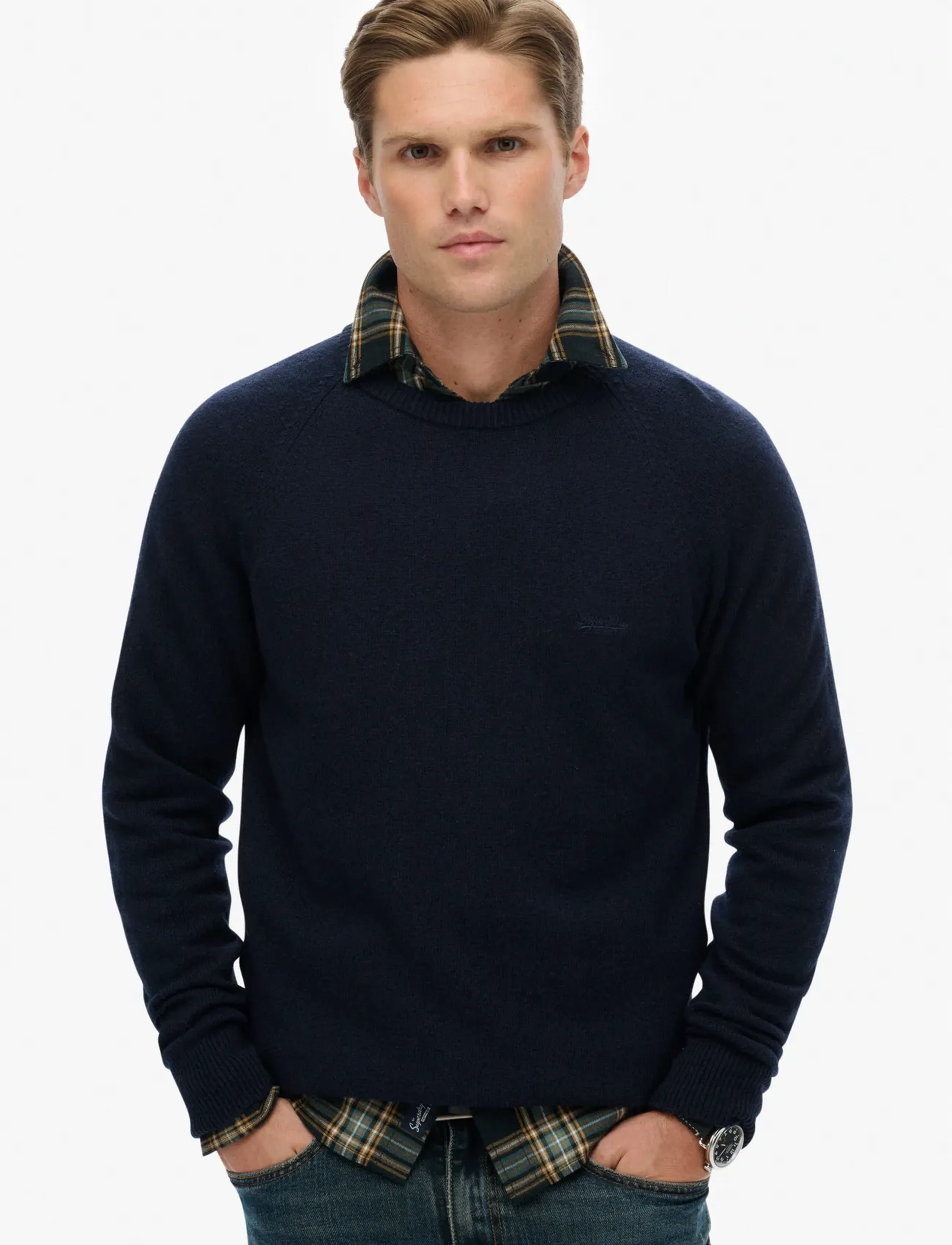 Superdry Wool Blend Jumper, Mænd, Rundhals Jumper, Navy, Str: S