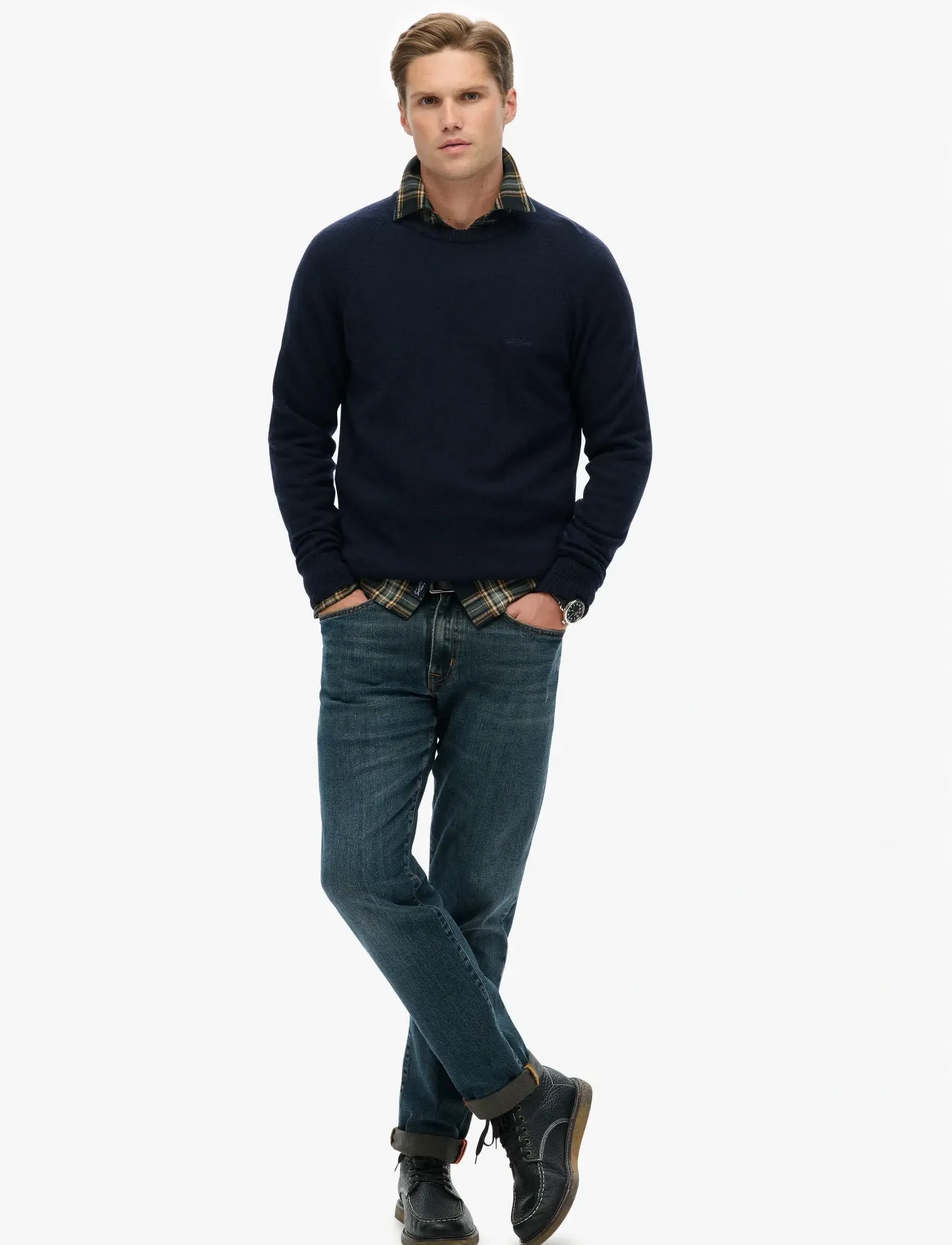 Superdry WOOL BLEND JUMPER - Strickmode - CHARRED NAVY MARL / navy