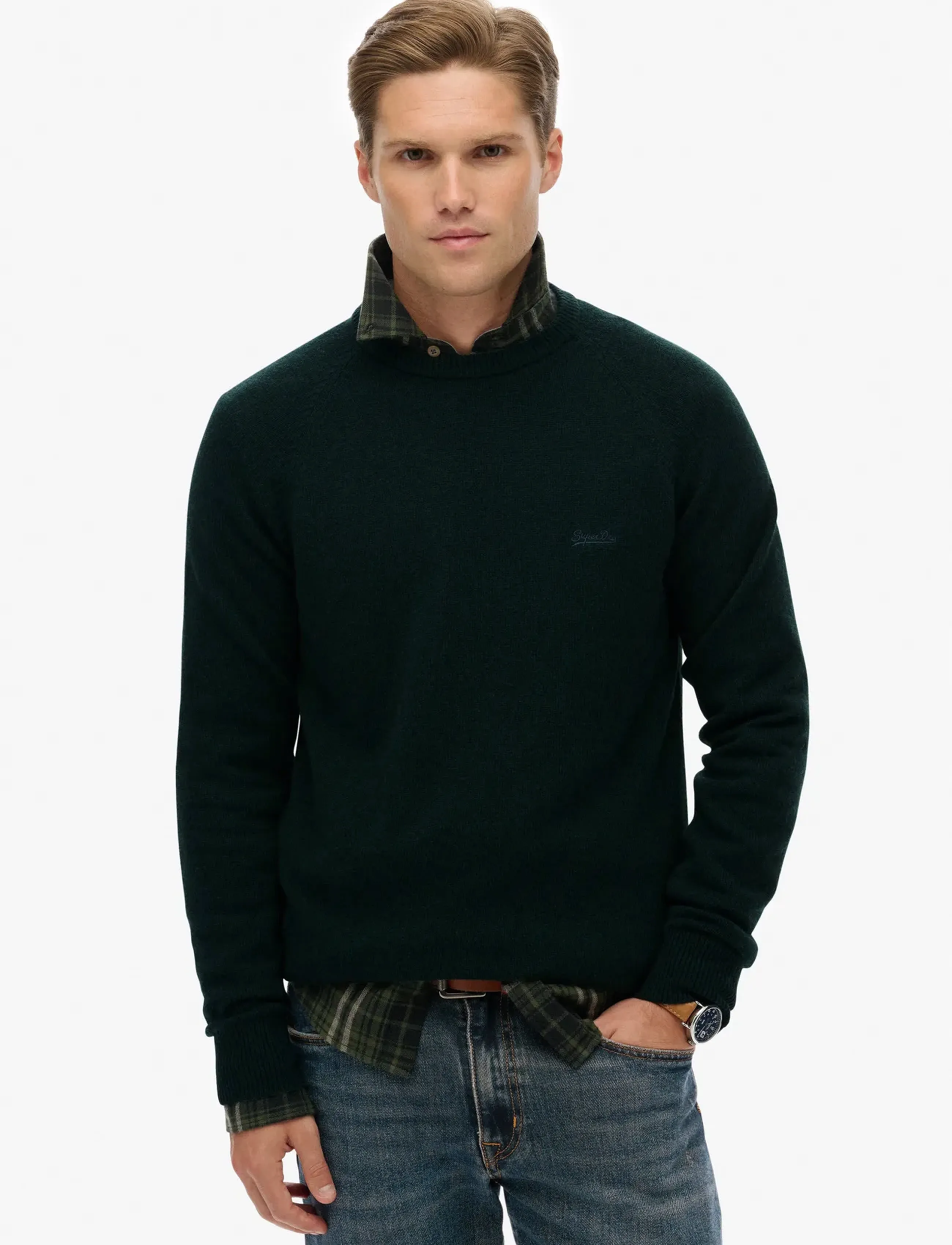 Superdry Wool Blend Jumper, Mænd, Rundhals Jumper, Kakigrøn, Str: S