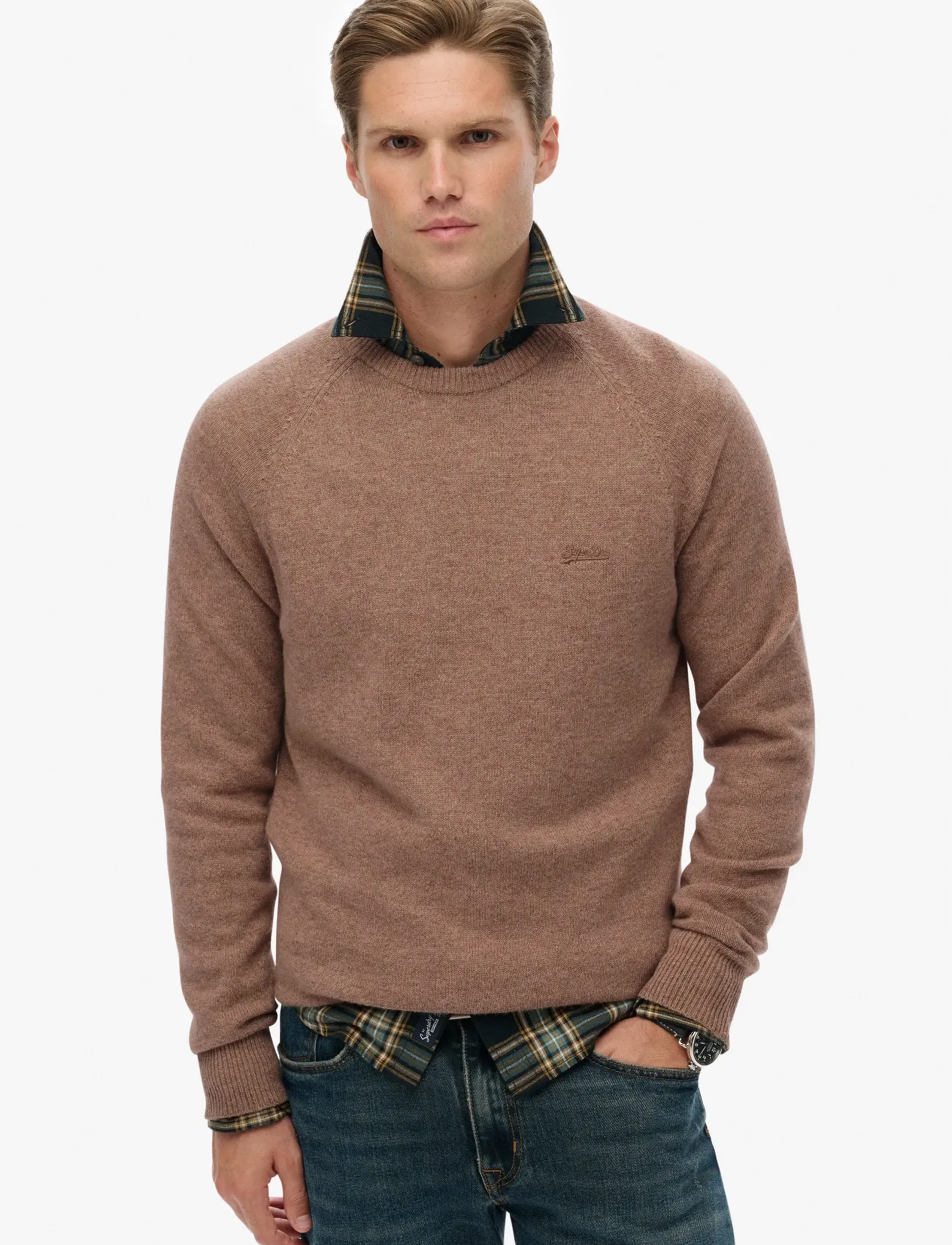 Superdry Wool Blend Jumper, Mænd, Rundhals Jumper, Brun, Str: S