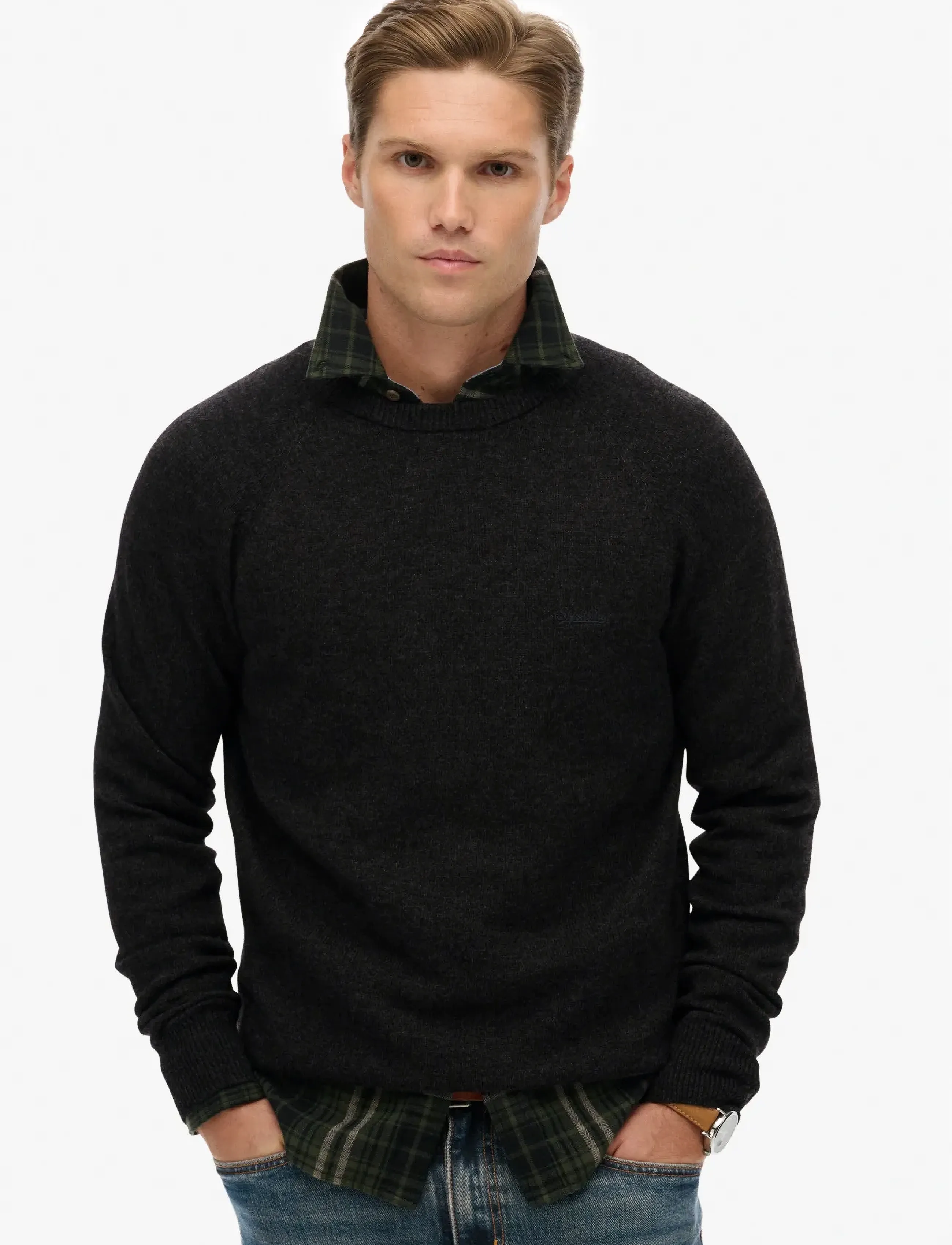 Superdry Wool Blend Jumper, Mænd, Rundhals Jumper, Grå, Str: S