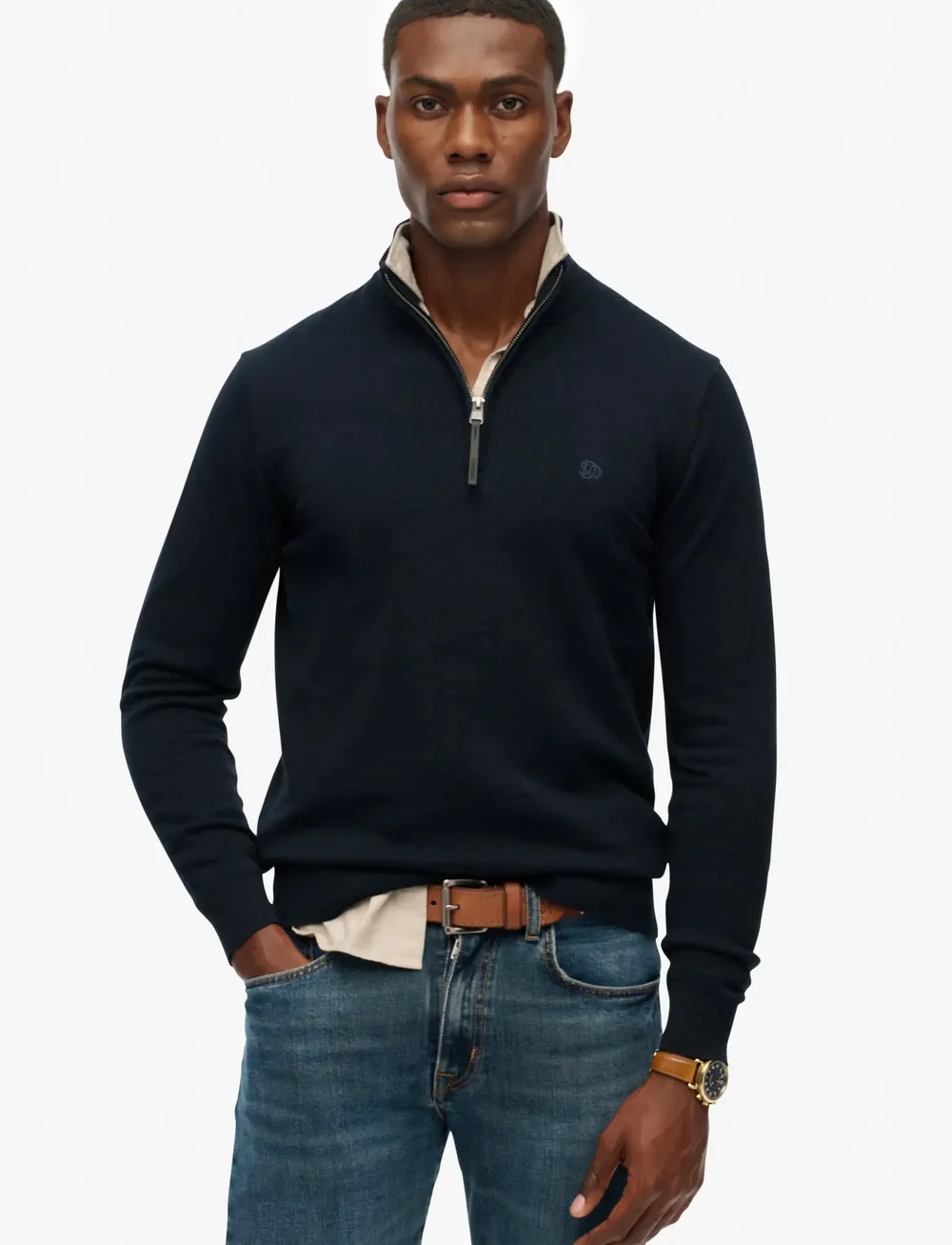 Superdry - ESSENTIALS COTTON HALF ZIP - half zip-tröjor - eclipse navy marl - 0