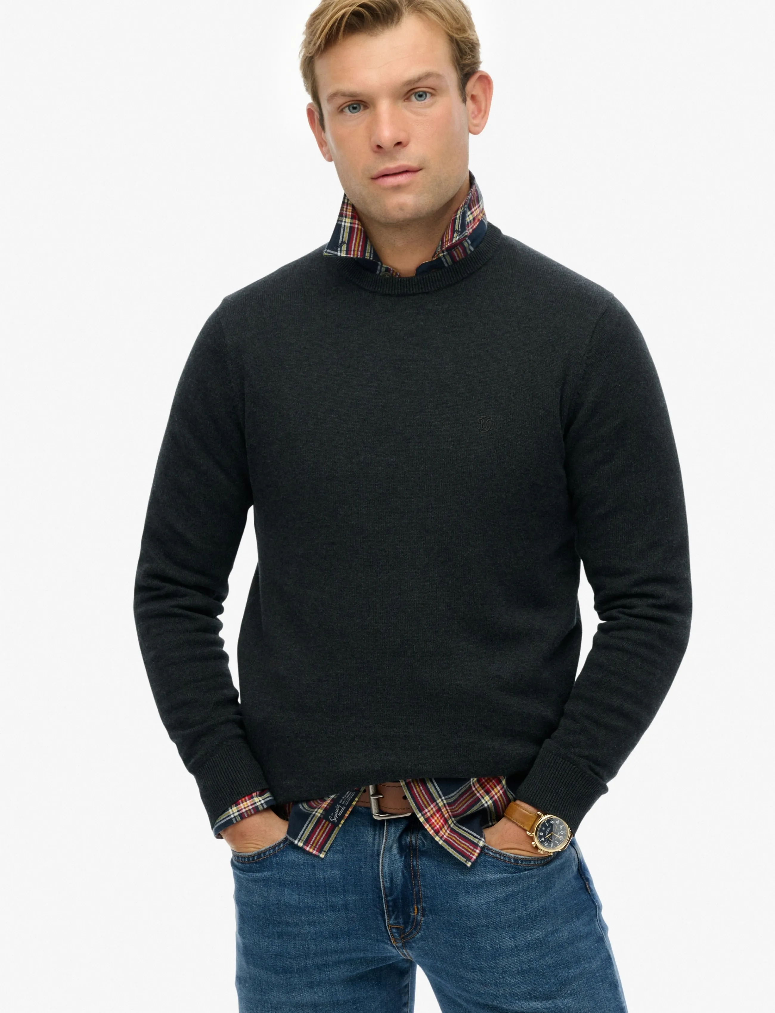 Superdry - ESSENTIALS COTTON JUMPER - rundhals - charcoal marl - 0
