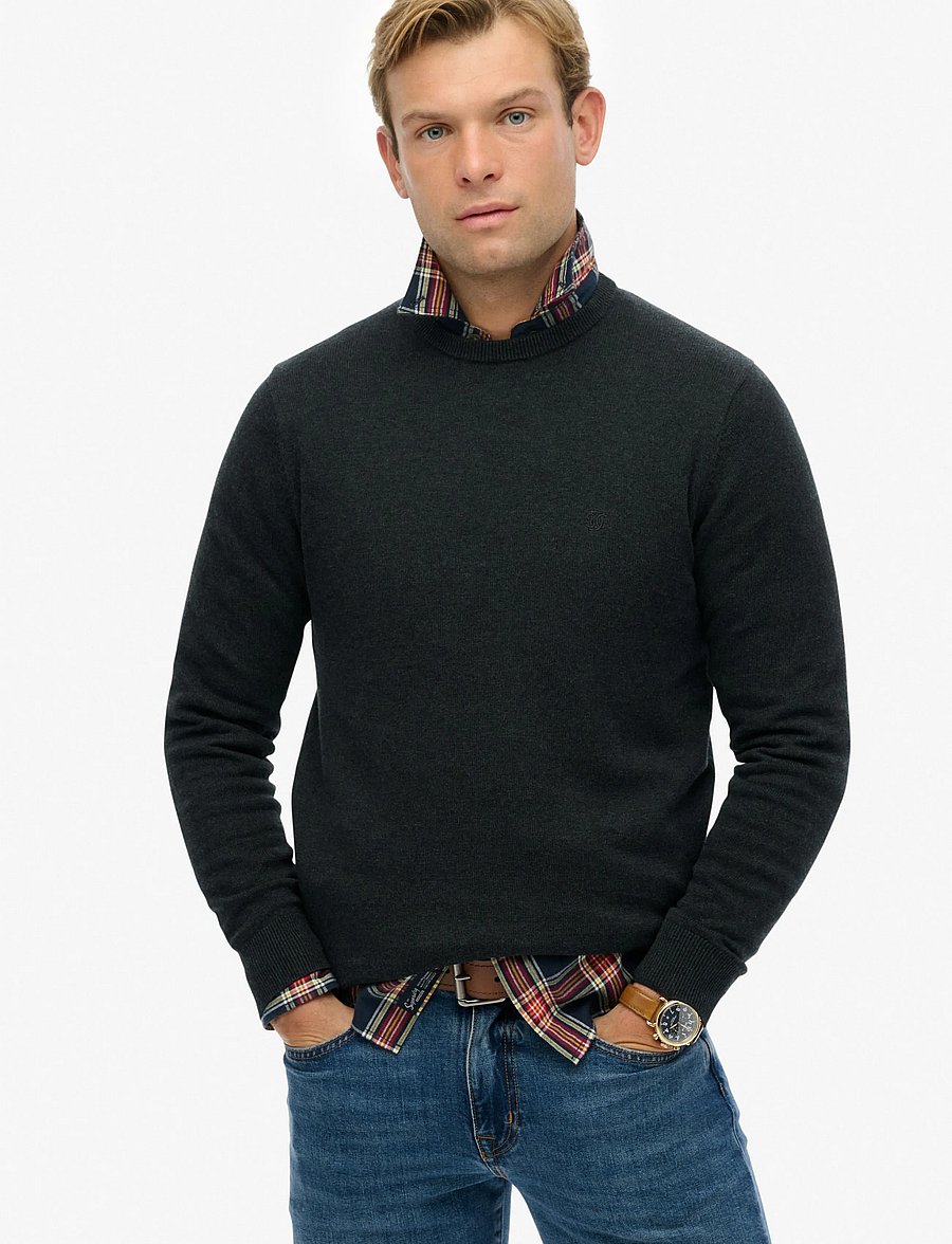 Superdry - ESSENTIALS COTTON JUMPER - rundhals - charcoal marl - 0