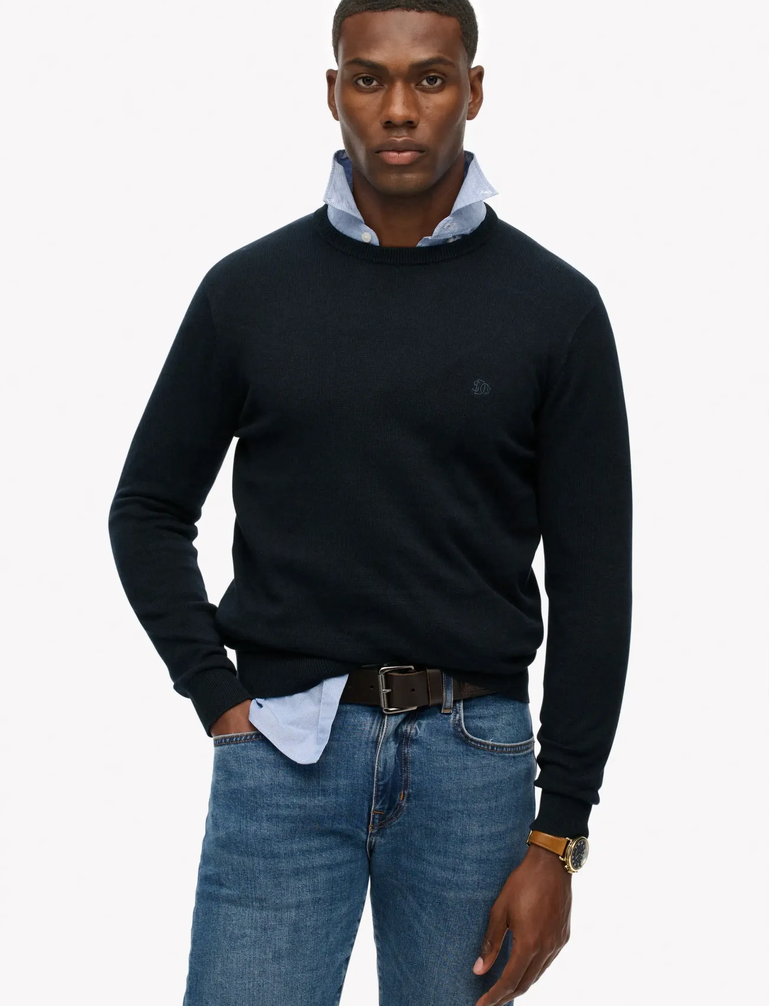 Superdry ESSENTIALS COTTON JUMPER - Tøj - ECLIPSE NAVY MARL / navy