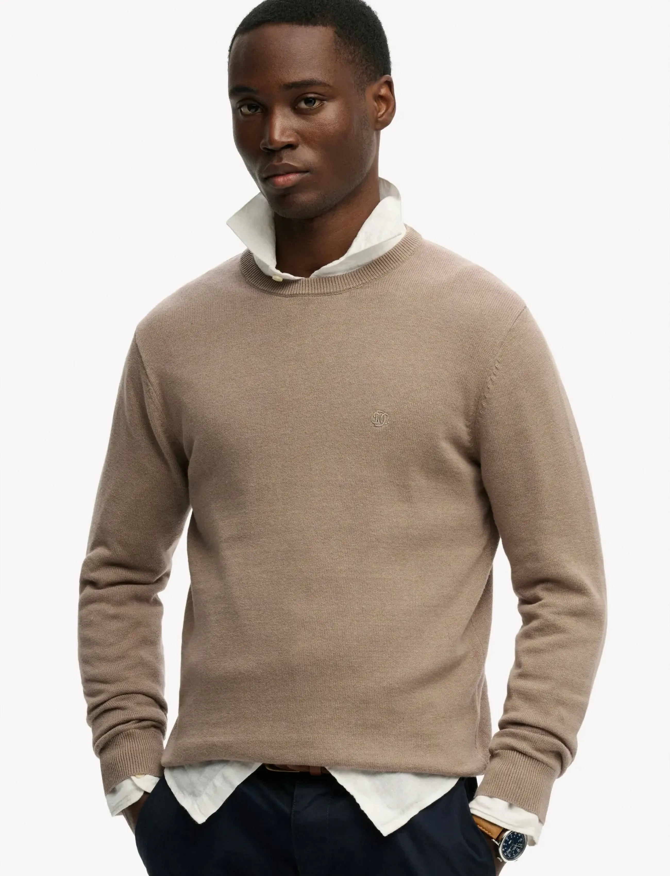 Superdry Essentials Cotton Jumper, Mænd, Rundhalset Jumper, Beige, Str: XL