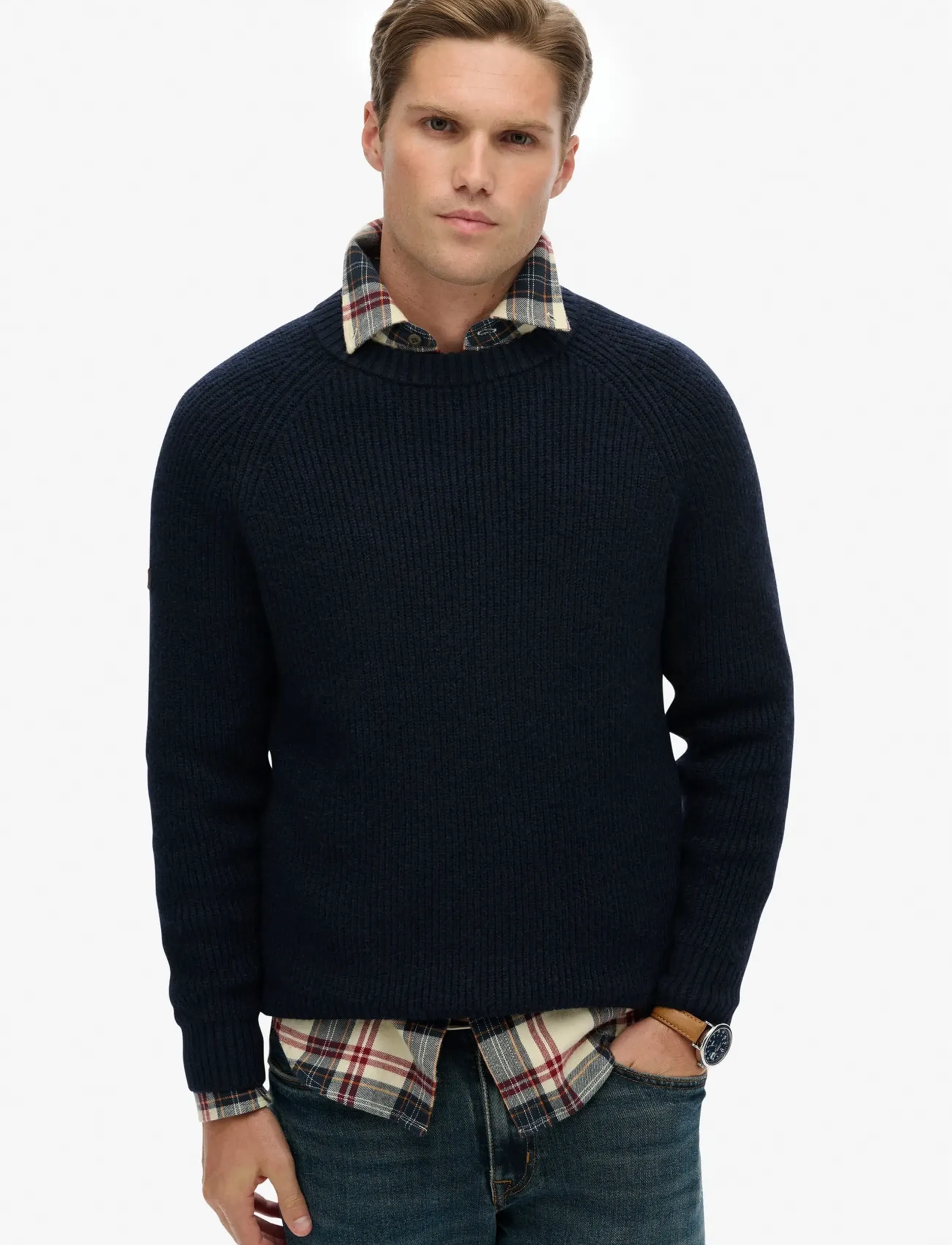 Superdry Chunky Raglan Jumper, Mænd, Kraftig Raglan Sweater, Navy, Str: L