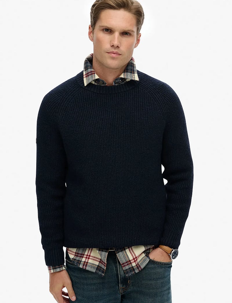 Superdry - CHUNKY RAGLAN JUMPER - Ümmarguse kaelusega kudumid - eclipse navy - 0