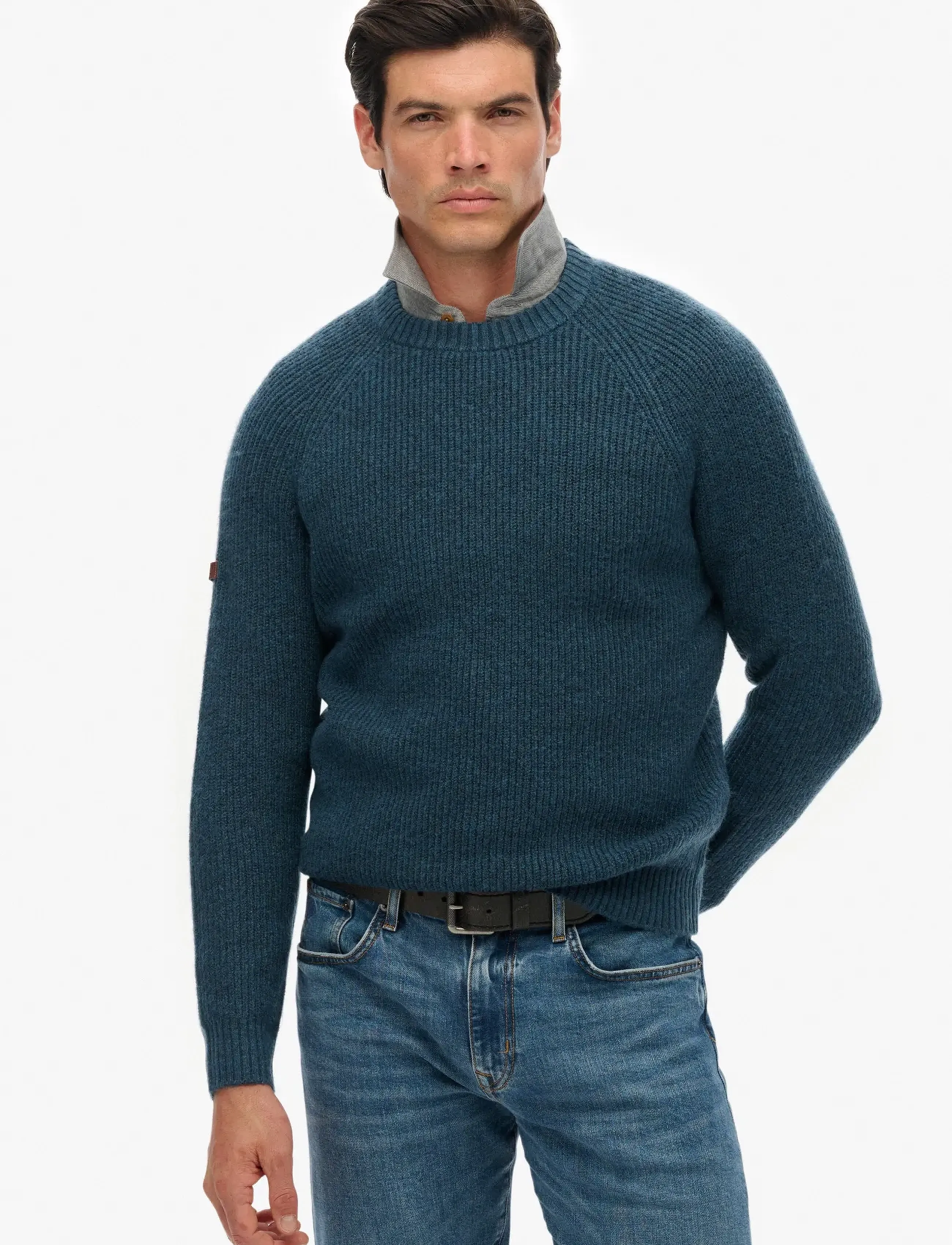 Superdry Chunky Raglan Jumper, Mænd, Kraftig Raglan Sweater, Navy, Str: L