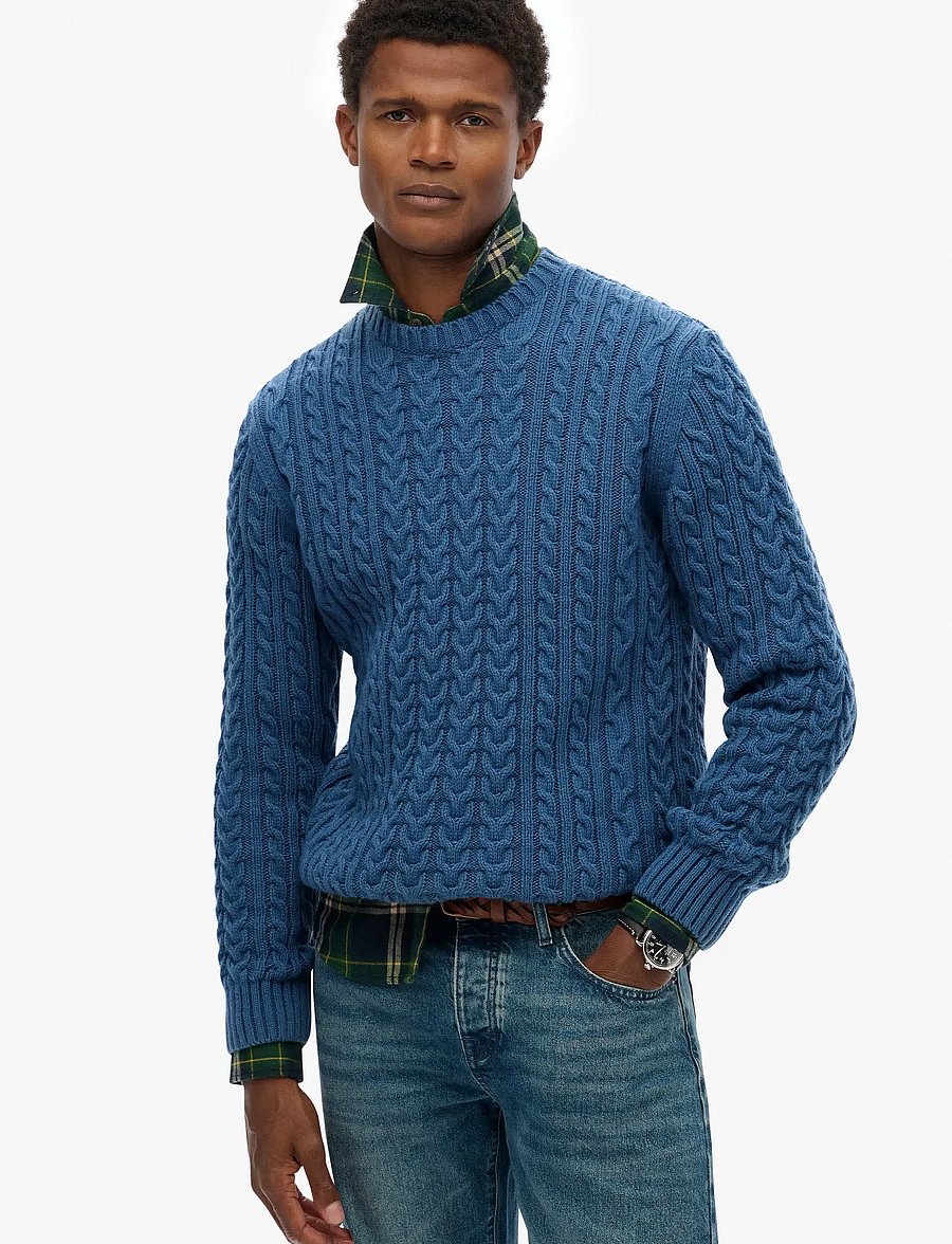 Superdry - JACOB CABLE JUMPER - round necks - coast blue - 0