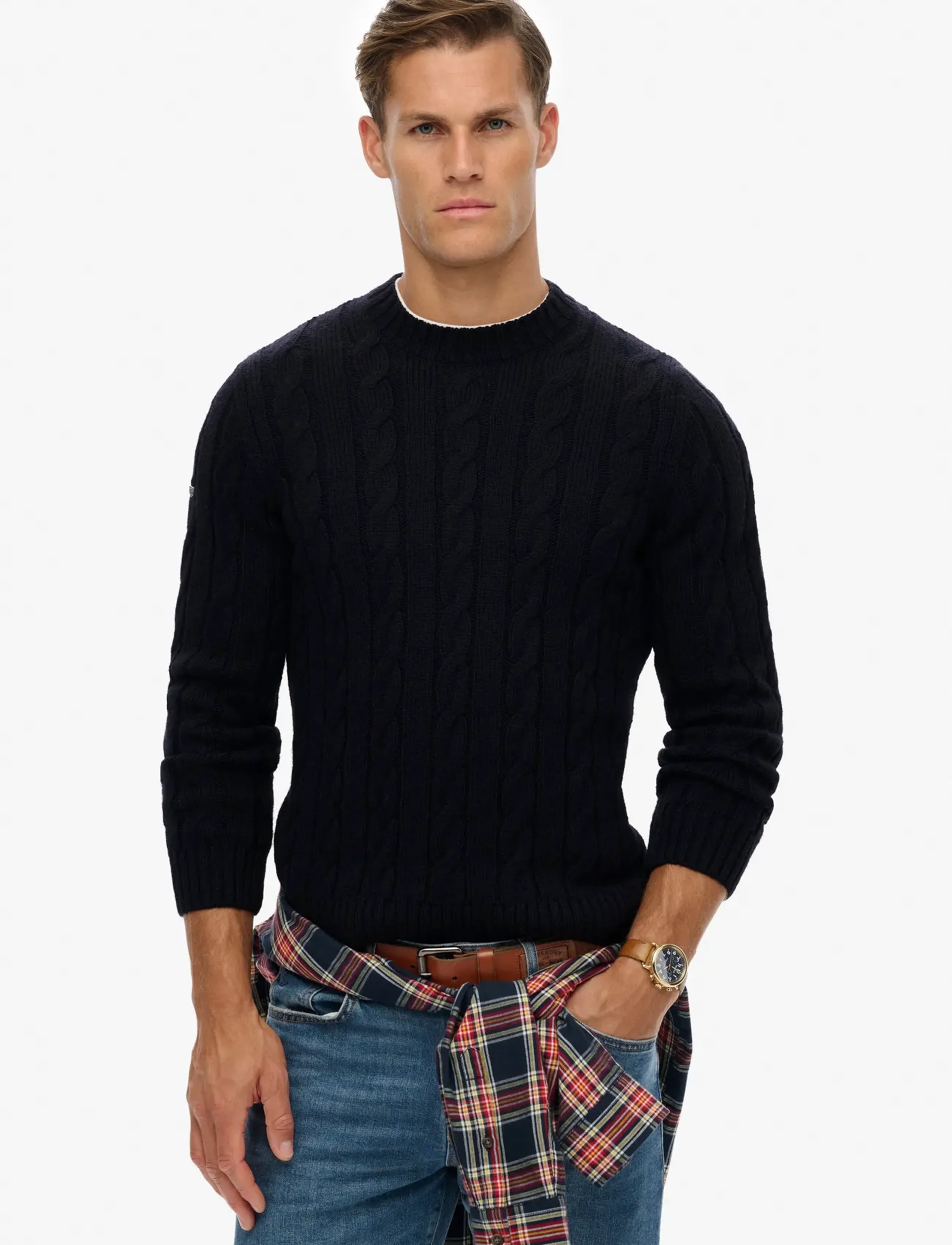 Superdry Jacob Cable Jumper, Mænd, Kabelstrikket Jumper, Navy, Str: S