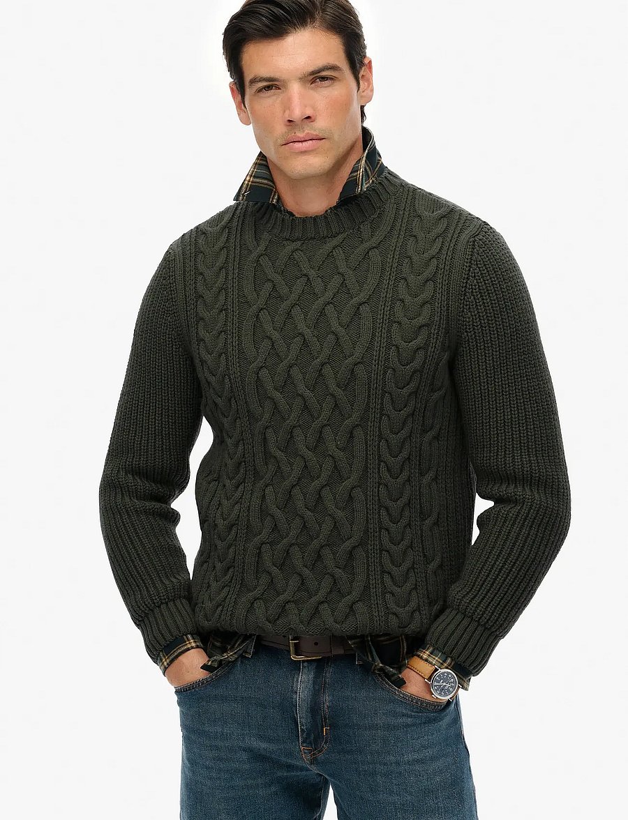Superdry - JACOB CABLE JUMPER - round necks - sage green - 0