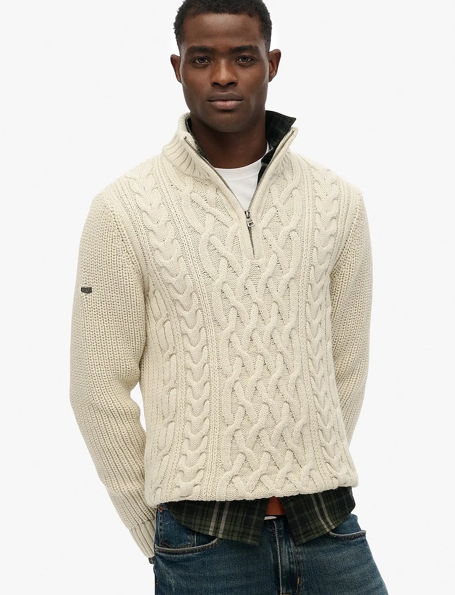 Superdry - JACOB CABLE KNIT HALF ZIP - half zip-tröjor - ecru - 0