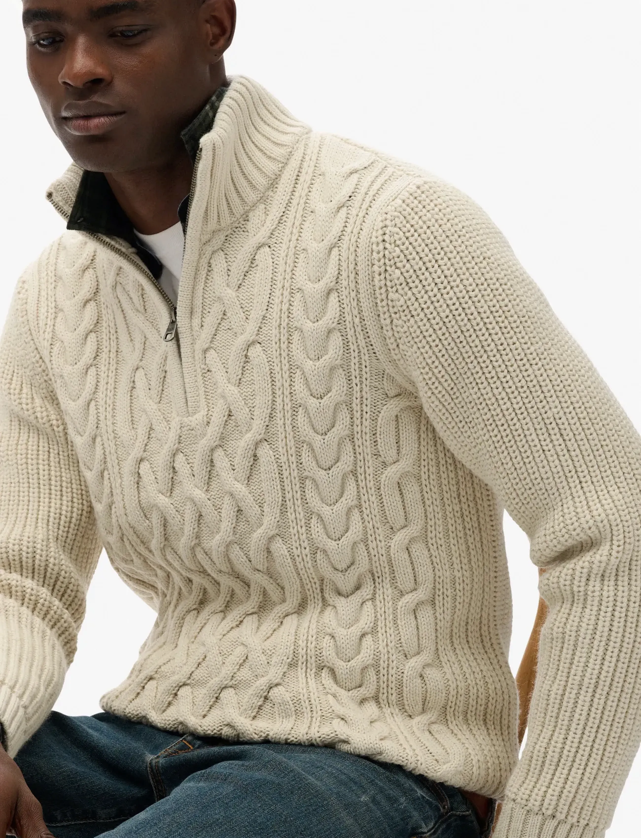 Superdry - JACOB CABLE KNIT HALF ZIP - mænd - ecru - 3