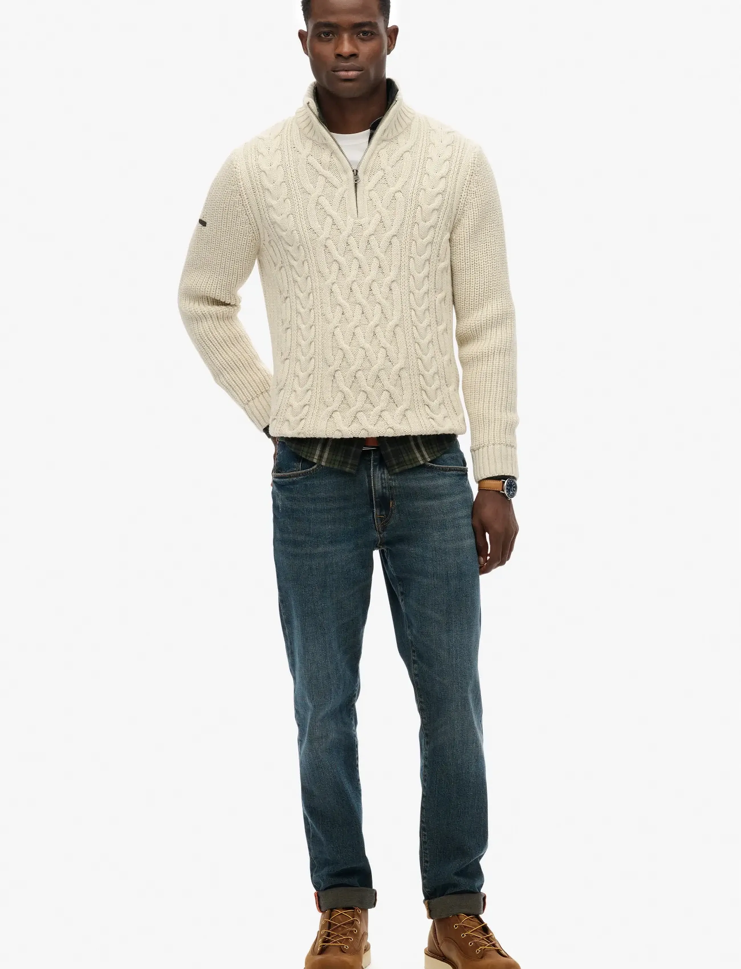 Superdry - JACOB CABLE KNIT HALF ZIP - mænd - ecru - 4
