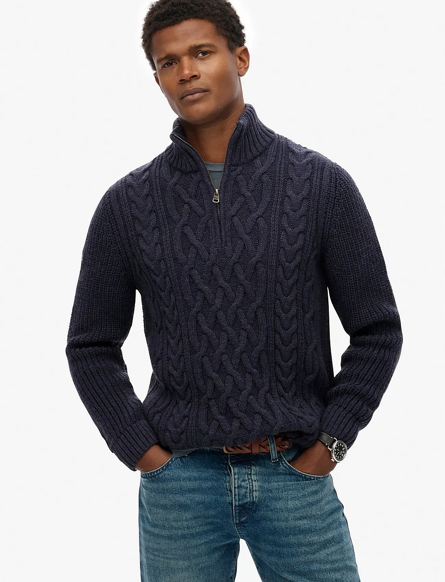 Superdry - JACOB CABLE KNIT HALF ZIP - halfzip strik - indigo - 0