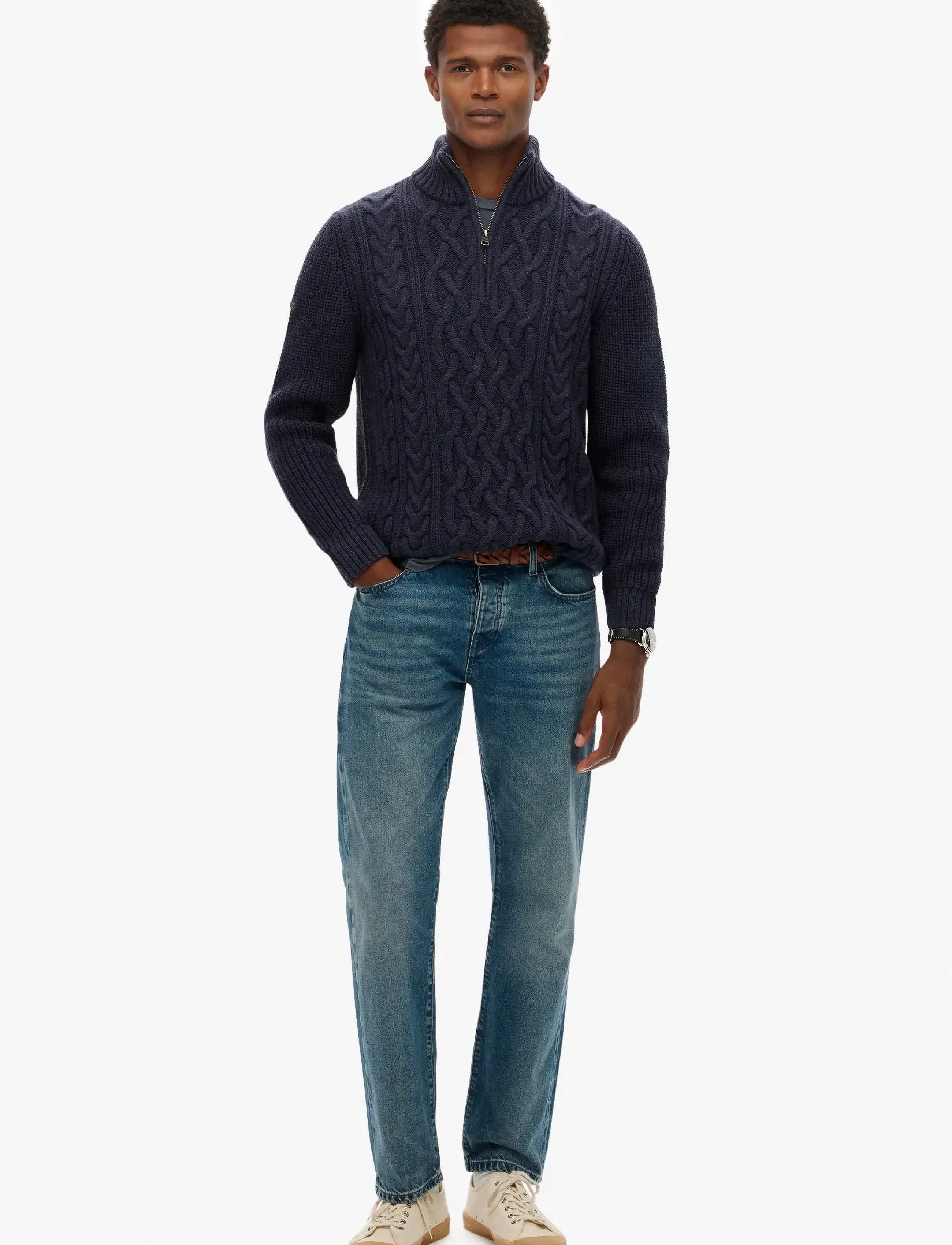 Superdry - JACOB CABLE KNIT HALF ZIP - herren - indigo - 4