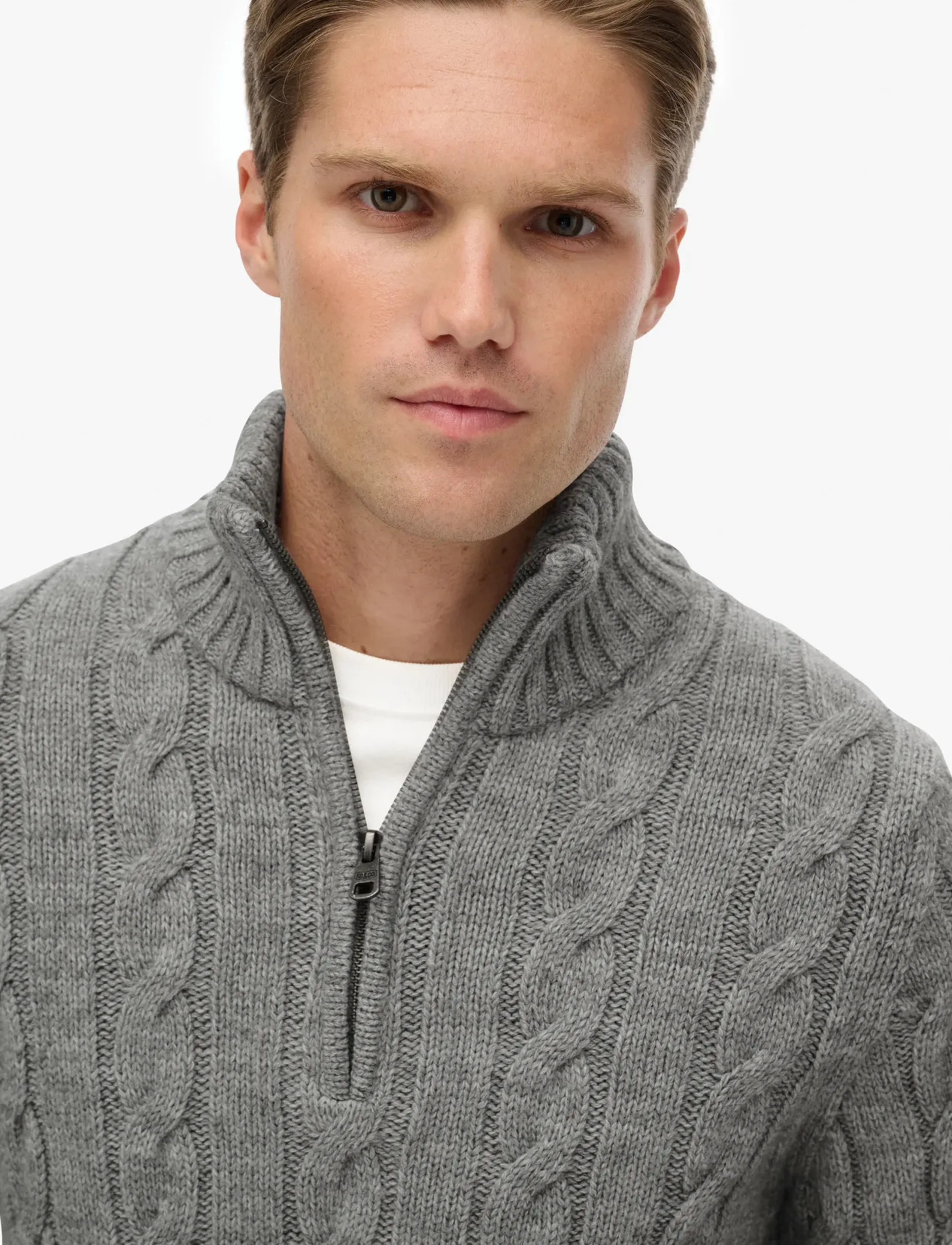 Superdry - JACOB CABLE KNIT HALF ZIP - herren - mid grey - 2