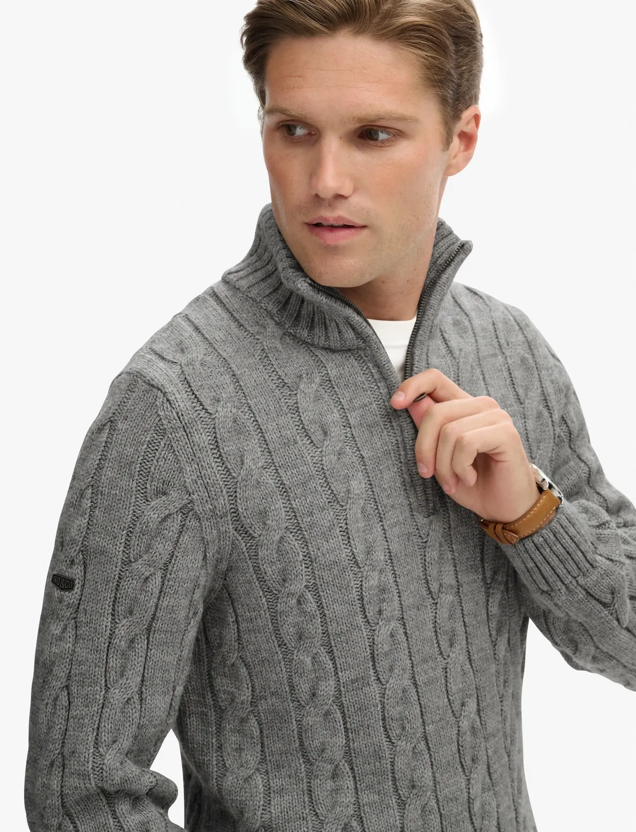 Superdry - JACOB CABLE KNIT HALF ZIP - herren - mid grey - 3