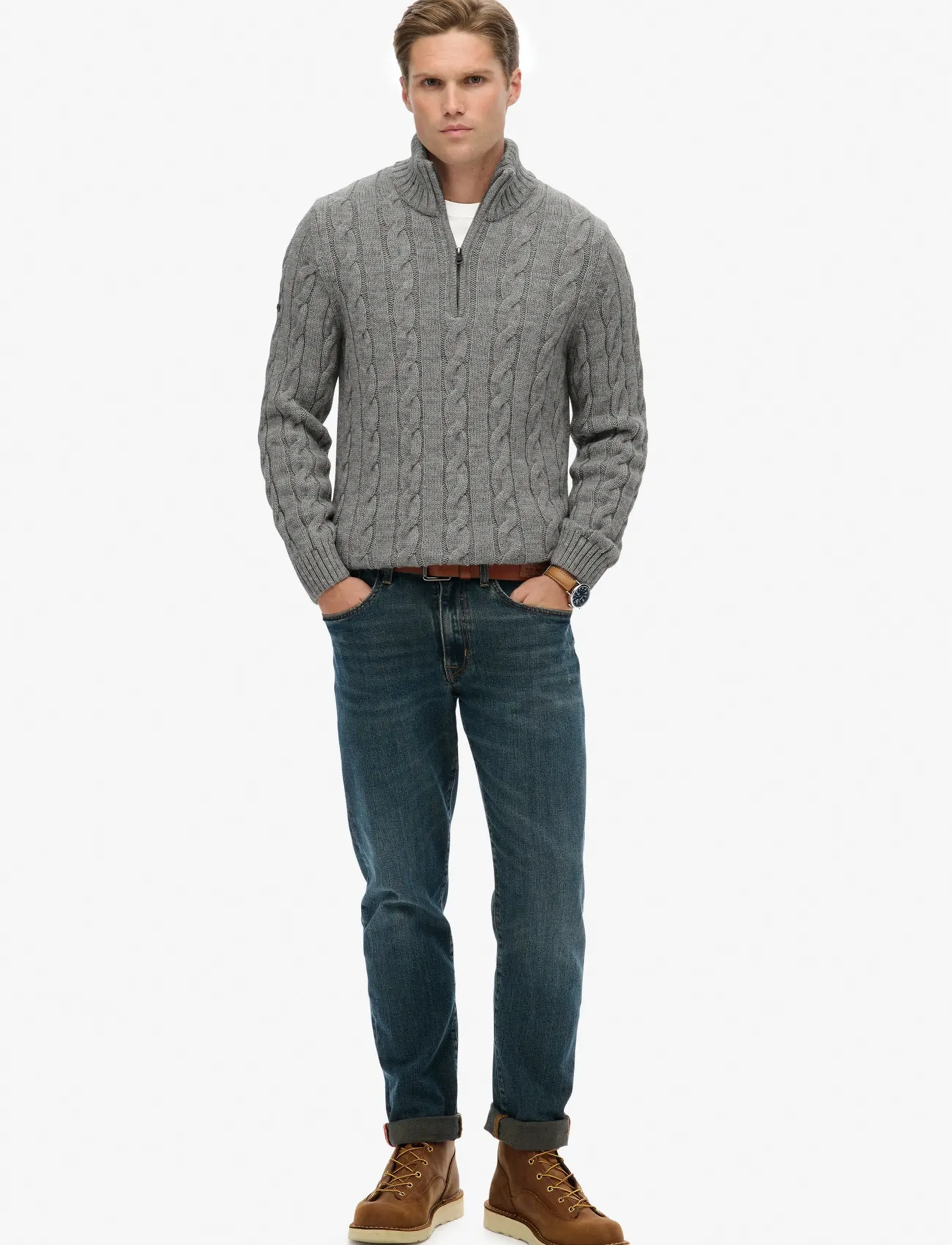 Superdry - JACOB CABLE KNIT HALF ZIP - herren - mid grey - 4