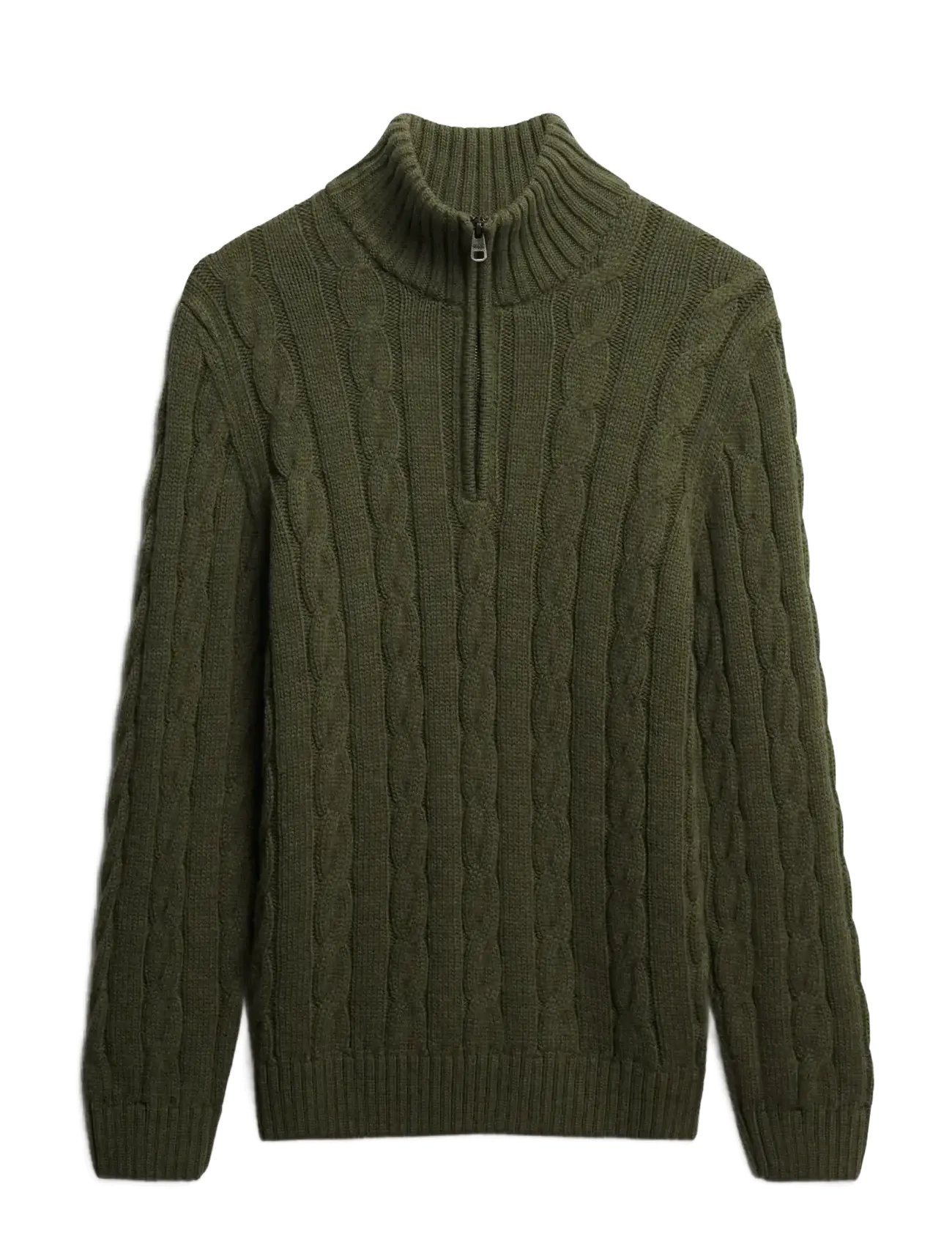 Superdry JACOB CABLE KNIT HALF ZIP - Strickmode - MOSS GREEN / green
