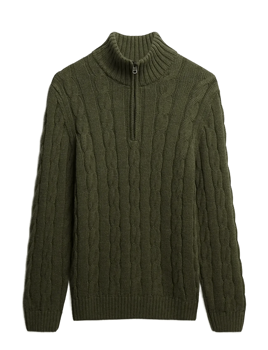 Superdry - JACOB CABLE KNIT HALF ZIP - half zip jumpers - moss green - 1