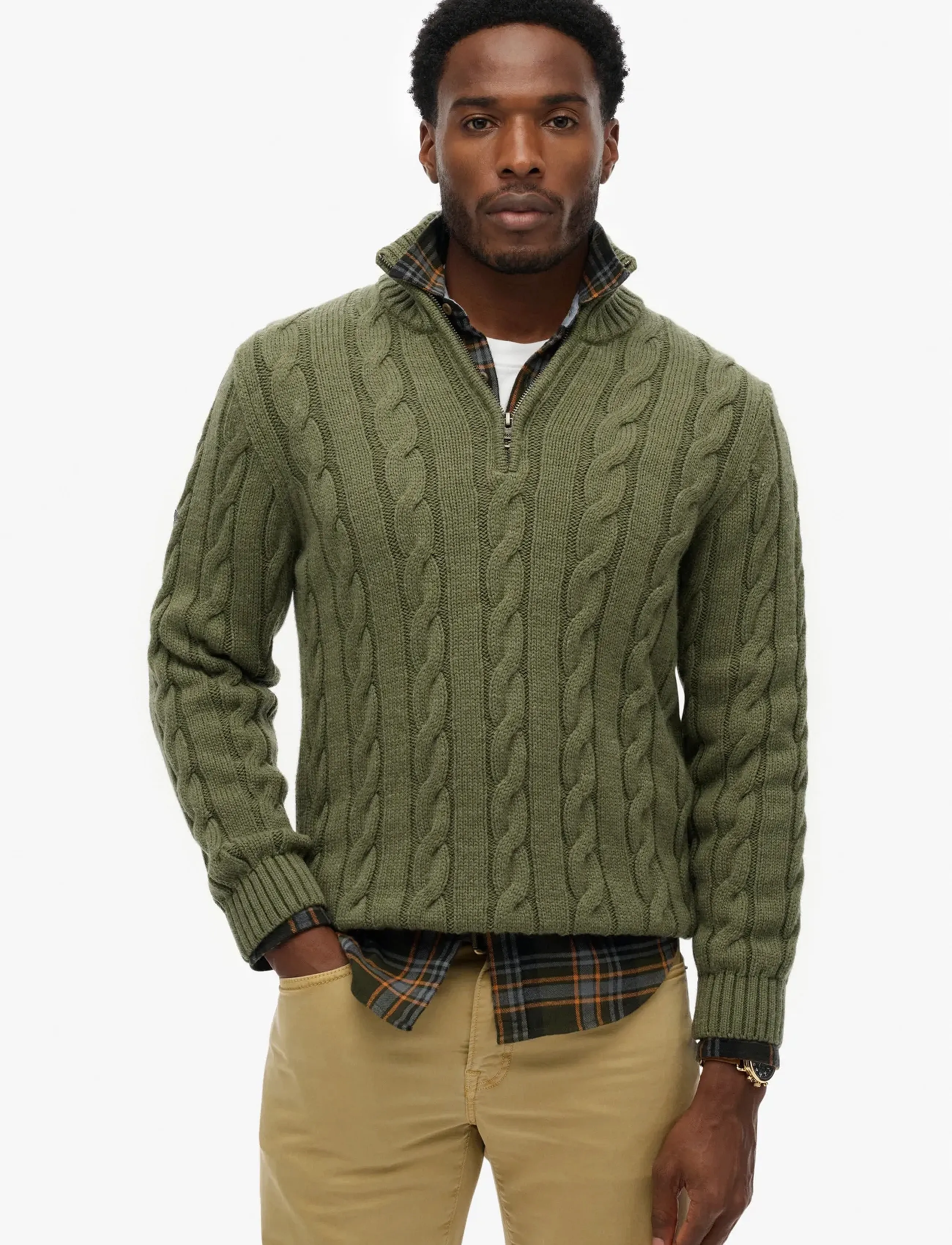Superdry Jacob Cable Knit Half Zip, S, Knitwear, Grün - Zip Jumpers, Männerswear