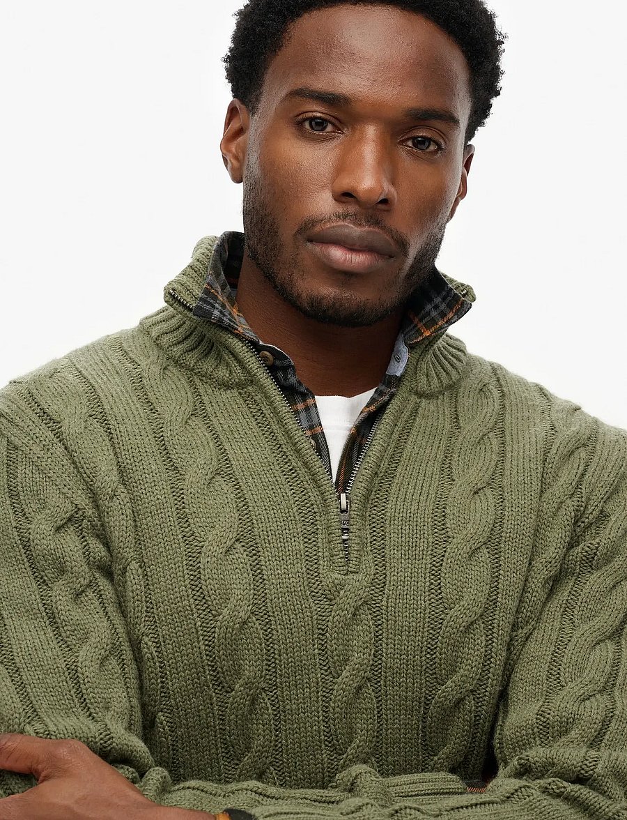 Superdry - JACOB CABLE KNIT HALF ZIP - half zip jumpers - moss green - 2