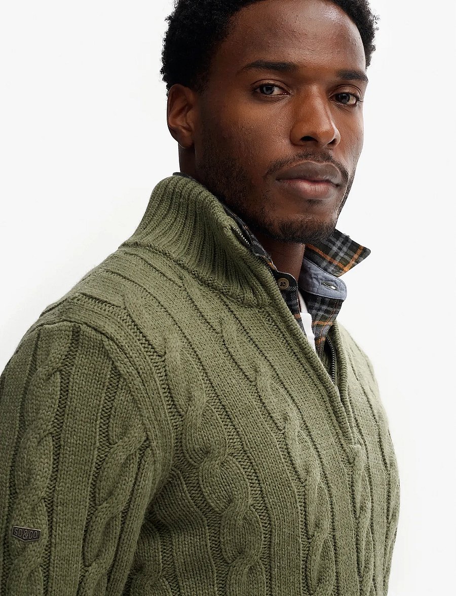 Superdry - JACOB CABLE KNIT HALF ZIP - half zip jumpers - moss green - 3